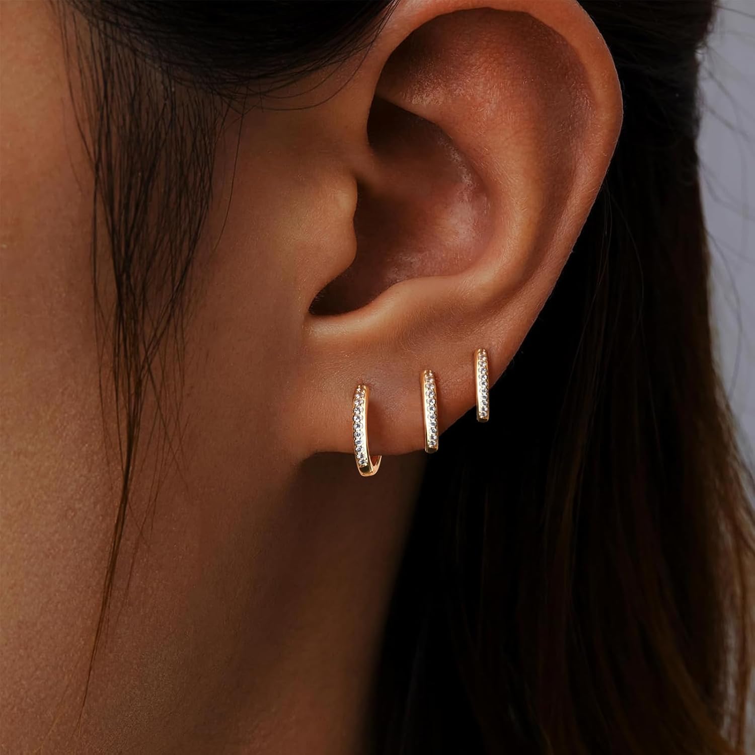 Small Hoop Earrings Cubic Zirconia Huggie Hoop Earrings 3 Pairs 14K Gold Plated Cartilage Piercing Earrings Tiny Trendy Earrings for Women Men Hypoallergenic Multiple Stack Jewelry Gift - Image 4