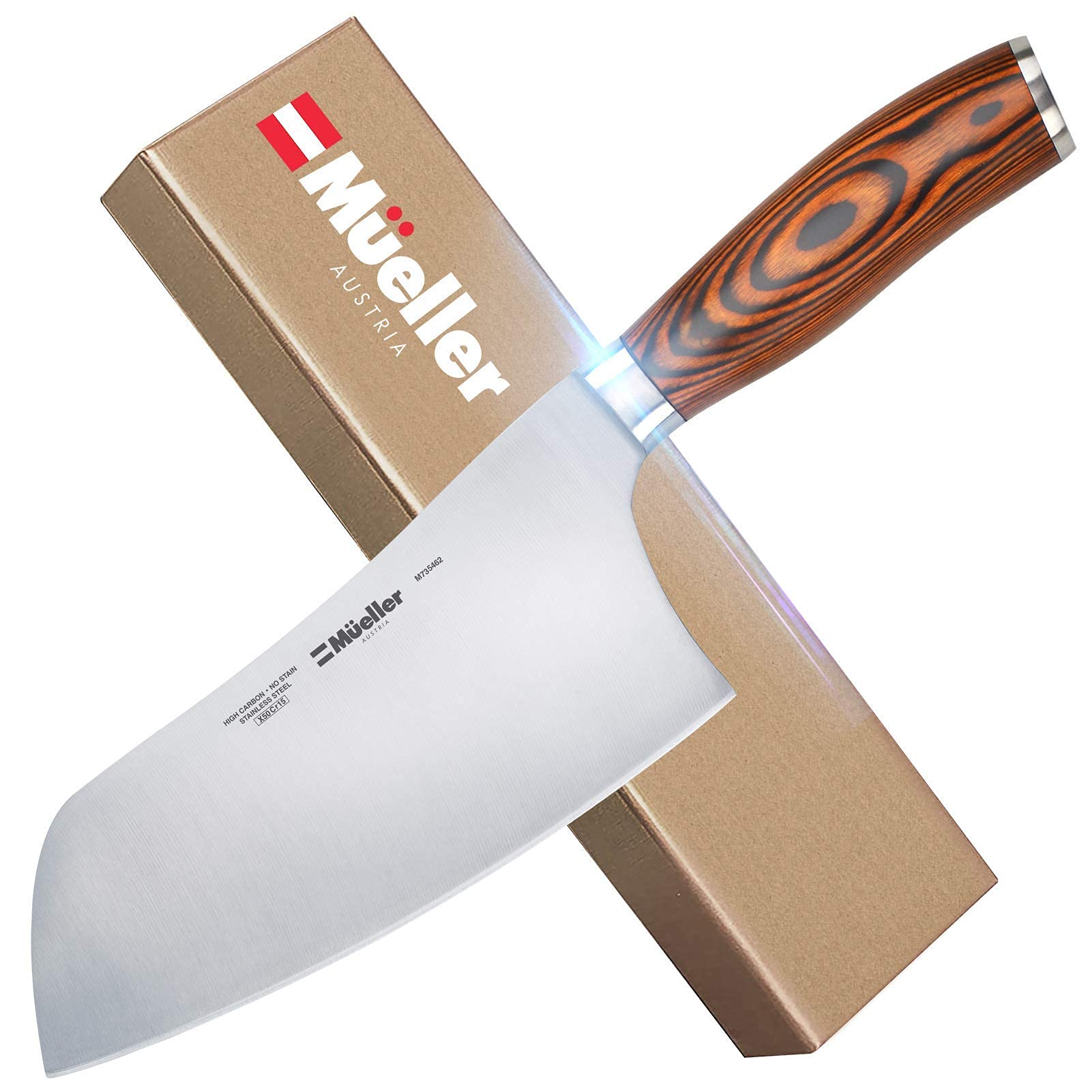 Mueller 7-inch Cleaver Knife, Vegetable Meat Chinese Chefââ‚¬â„¢s Knife, German Stainless Steel with Ergonomic Pakkawood Handle, for Home Kitchen and Restaurant
