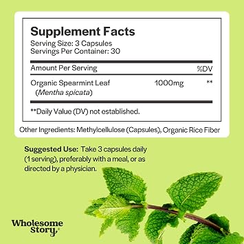 Wholesome Story Organic Spearmint Capsules + Myo-Inositol & D-Chiro Inositol Capsules with MTHF, Folate & Vitamin D | Supports Hormone Balance, Digestion & Gut Health | 30 Day Supply