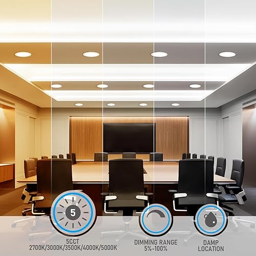 Miniatura 4 de TORCHSTAR Serie Premium 5CCT - Lámpara de techo empotrable LED ultrafina de 8 pulgadas con caja de conexión, 18 W, luz empotrable regulable de 18 W,