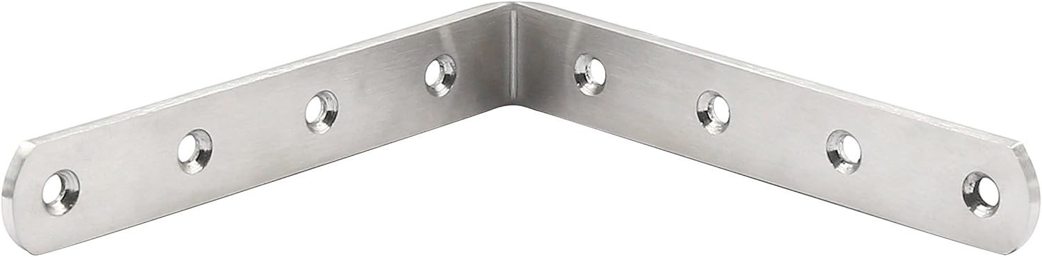 WEBI L Brackets Corner Bracket,90 Degree Stainless Steel Corner Brace- 8 Packs 4 mm Thick 6" X 6",Heavy Duty Shelf Brackets Right Angle Bracket for Shelf, Wood, Furniture, Brushed Nickel