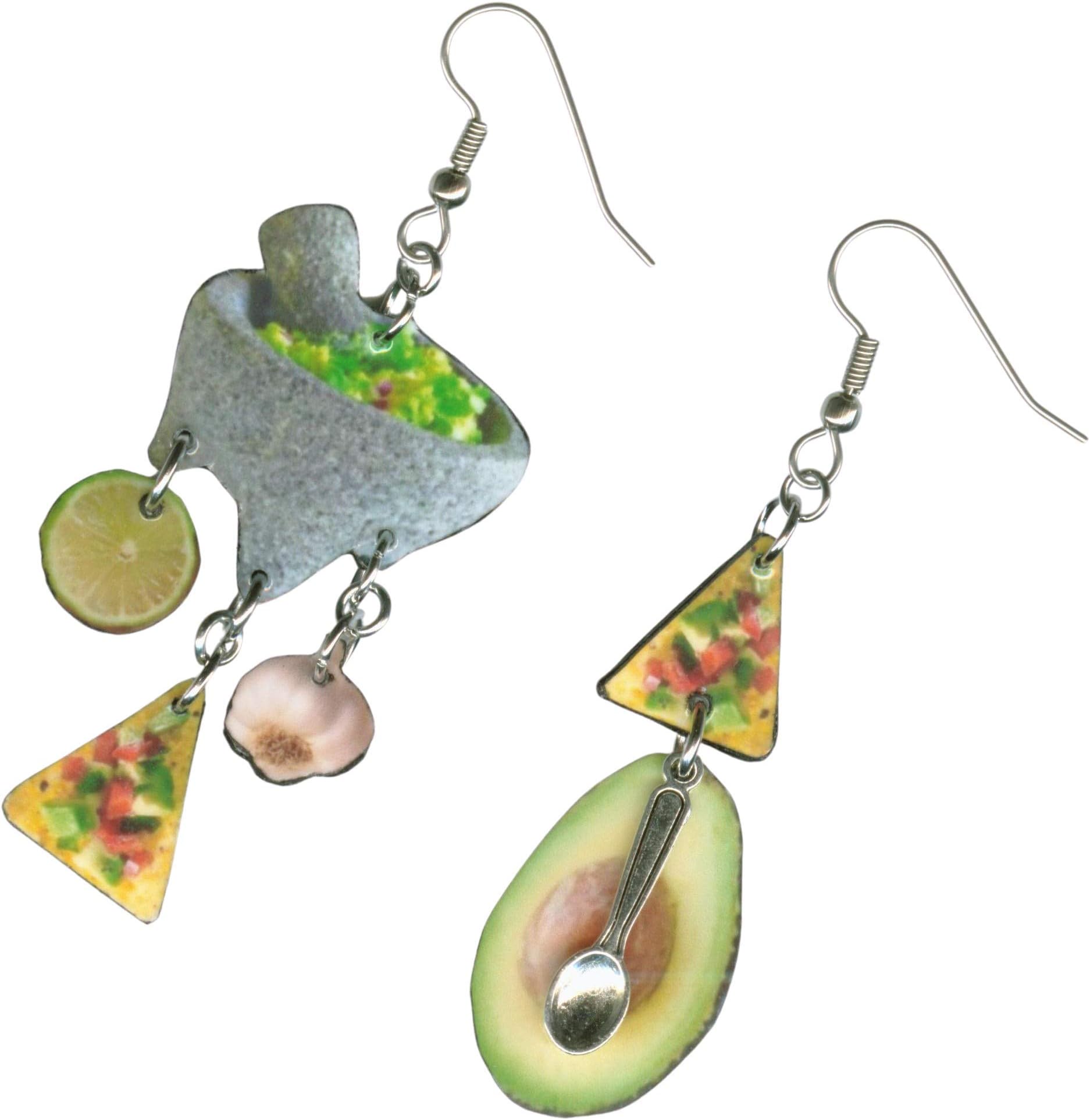 Guacamole Earrings - Molcajete bowl Avocado taco chip tortilla - Mexican Fiesta Cinco De Mayo - waitress restaurant taqueria gift - food truck cooking