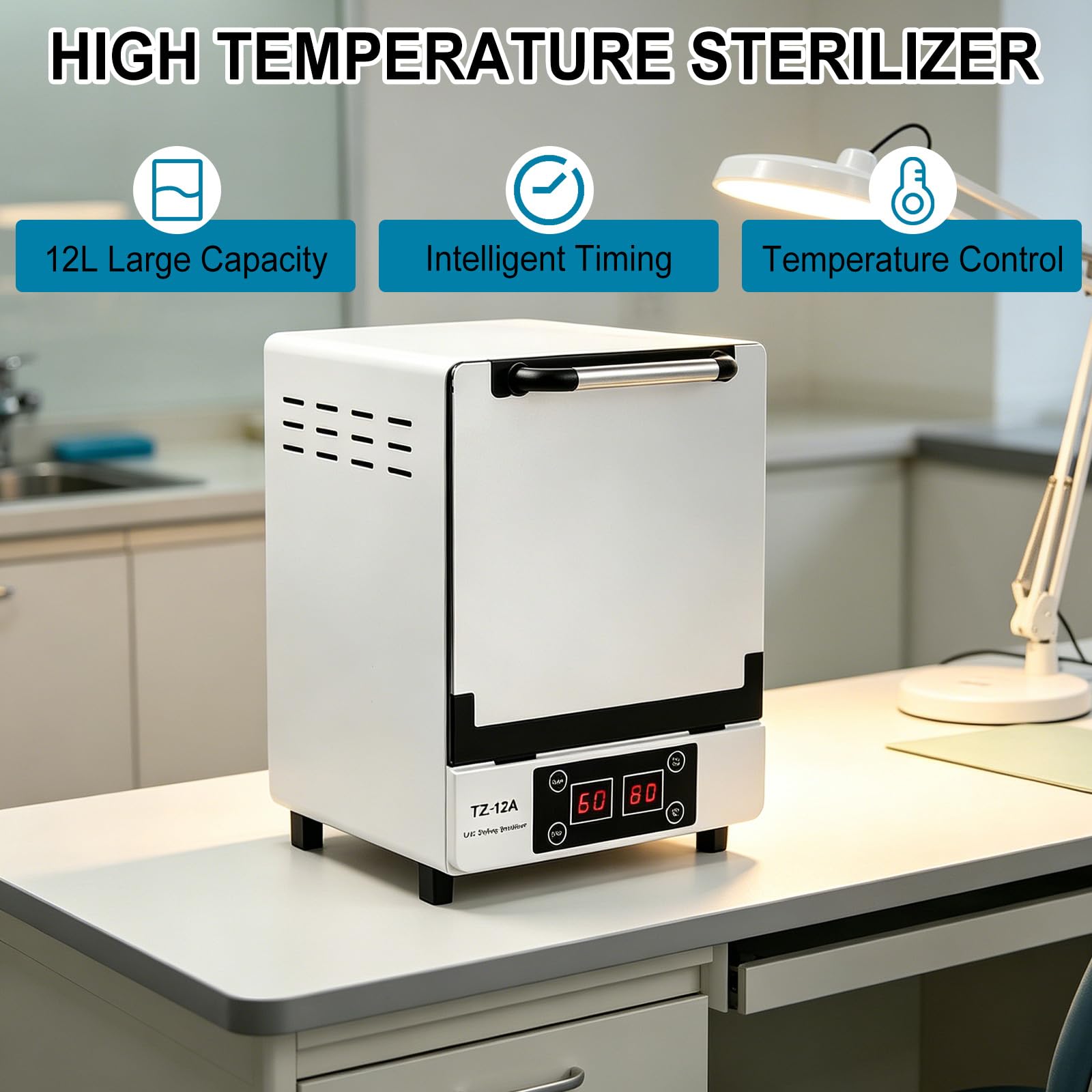 Stérilisateur et séchoir à ongles UV-C, séchage à l'air chaud 45-80 °C, stérilisateur pour instruments avec contrôle de la température et minuterie, stérilisateur de lumière pour une utilisation à la