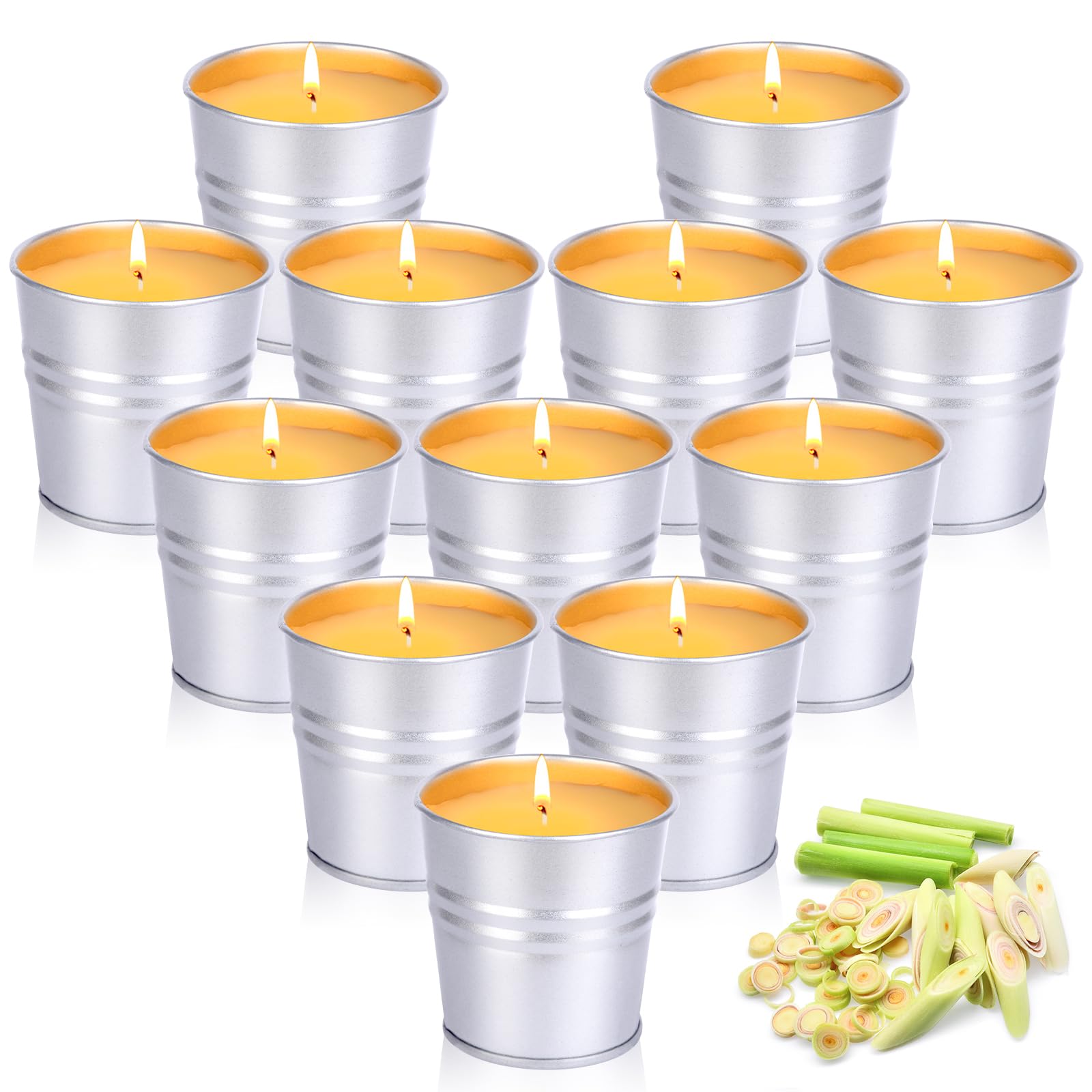 12 Stück Citronella Kerze Outdoor, Teelichter im Metalleimer, 120-180 Brennstunden Natürliches Sojawachs Citronella Duftlichter Zitrone Teelichter Kerzen Outdoor Indoor für Terrasse,Garten,Camping