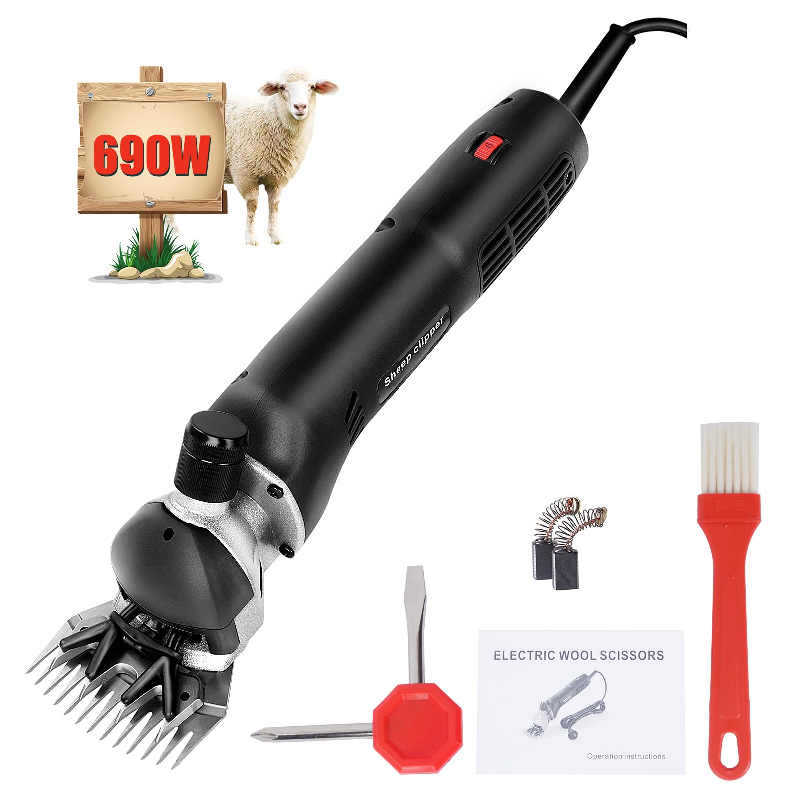 690 W Maquina de Esquilar Eléctrica para Oveja Tijeras, cabras u otros animales (Negro)