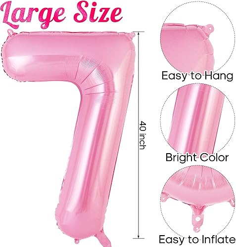 Miniatura 3 de Globo rosa del número 7 de 40 pulgadas, globos grandes de helio de aluminio con el número 7, globos gigantes gigantes de Mylar número 7 para