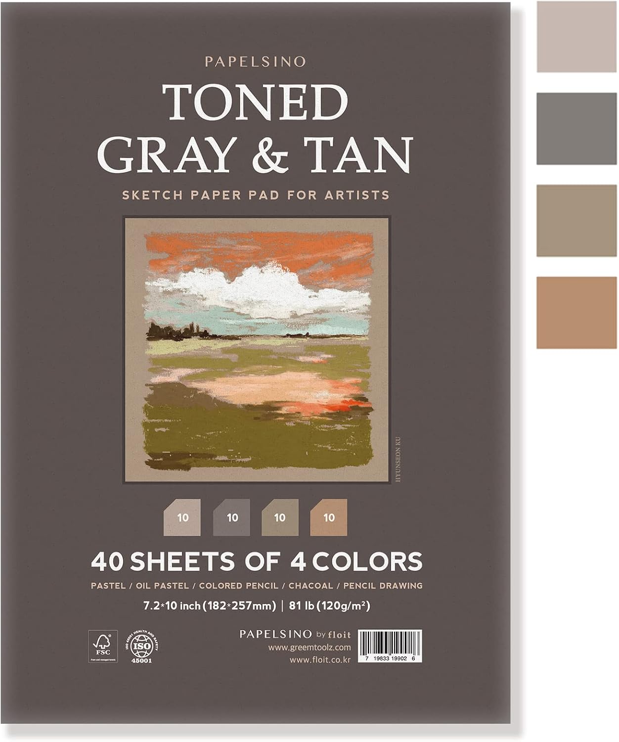 Toned Gray & Tan 4 Colors Sketchbook Paper Pad for Oil Pastel Colored Pencils Charcoal, 7.2 x 10”, f40 Sheets Papelsino