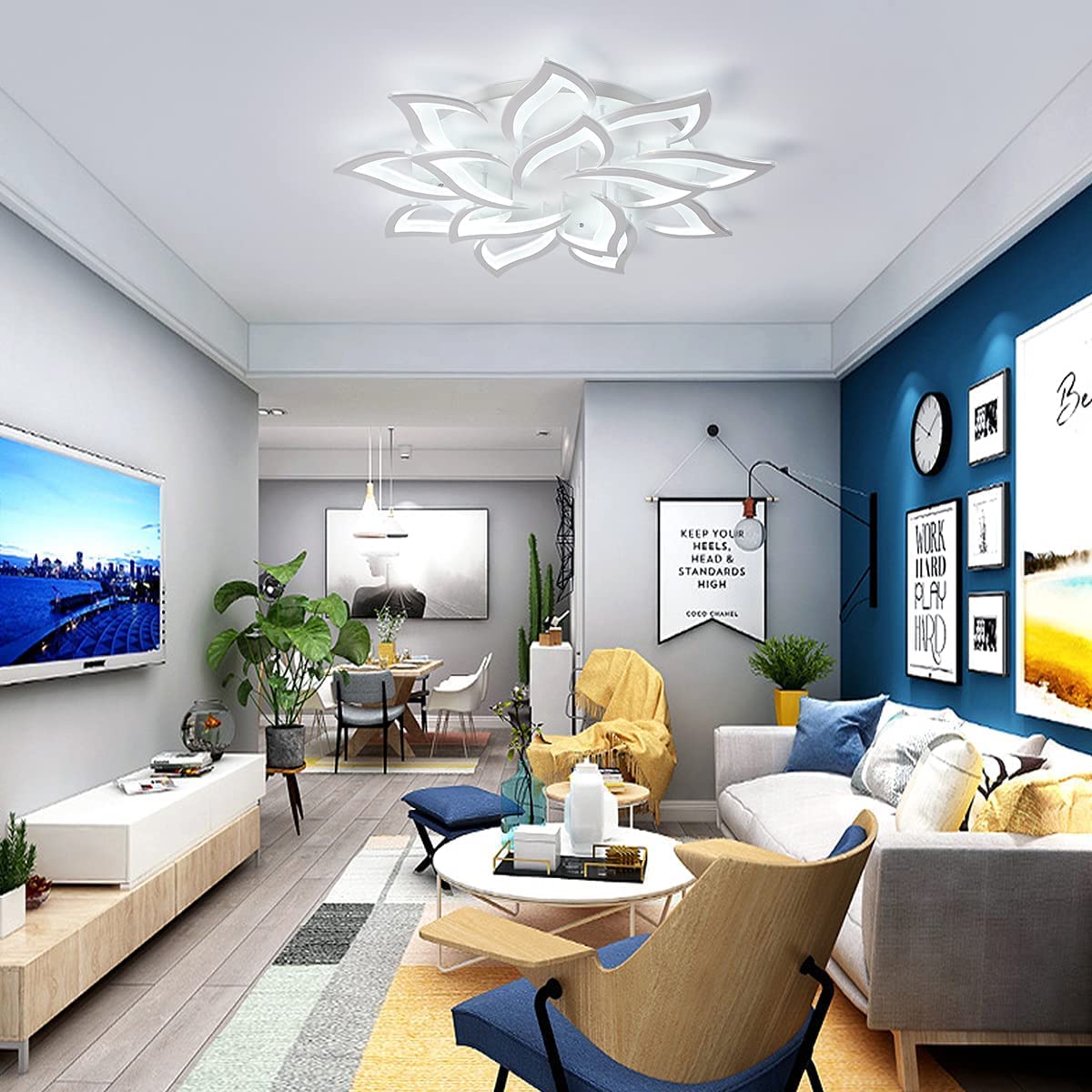 Oninio Plafoniera LED Soffitto Moderno Lampada da Soffitto Dimmerabile con Telecomando Lampadario per Camera da Letto Cucina Soggiorno 91cm