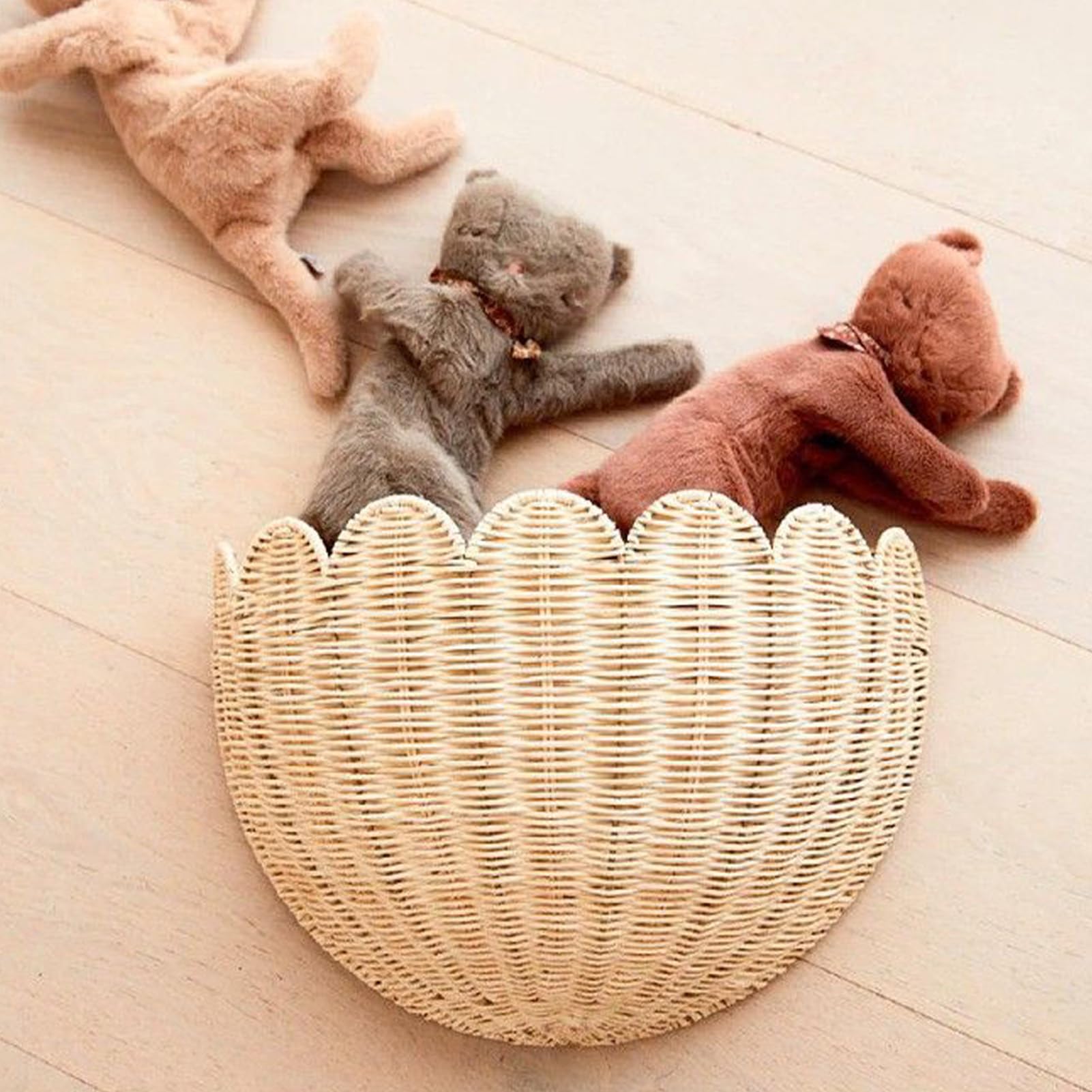 Cesta De Pared Ratán Tejida Almacenaje Decoración Hogar Festoneada | Natural Ratán Natural Tejido A Mano, Cesta De Pared Boho, Organizador Para Salón, Estudio, Dormitorio Y