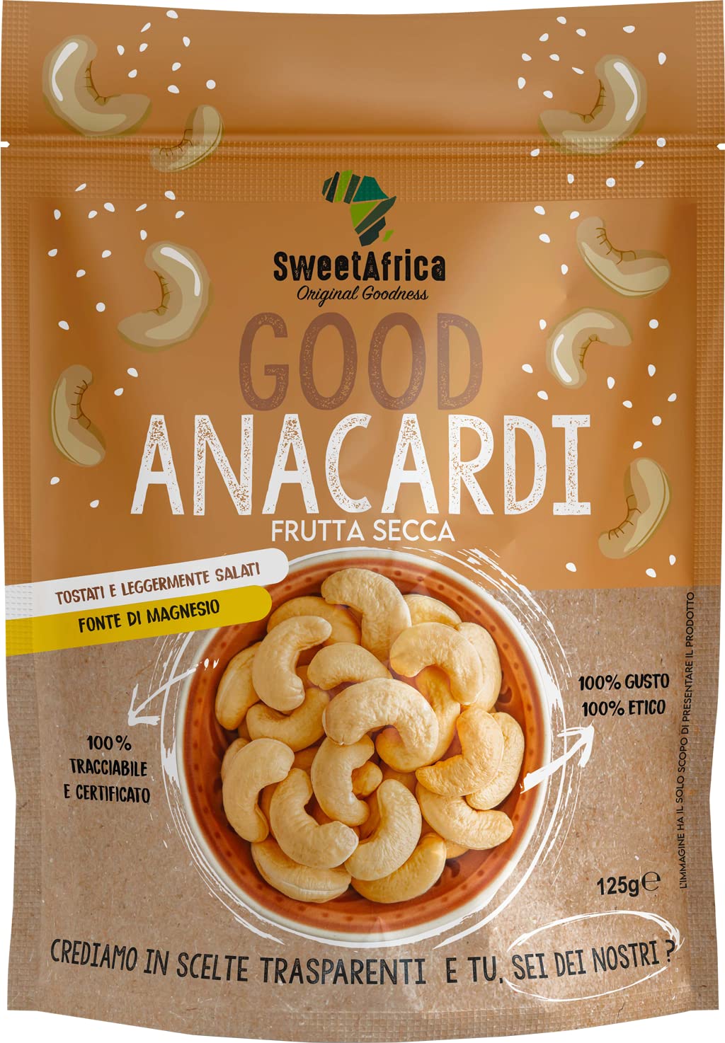 SweetAfrica - Good Anacardi Tostati e Salati - Snack di frutta secca - 125g x 6pz