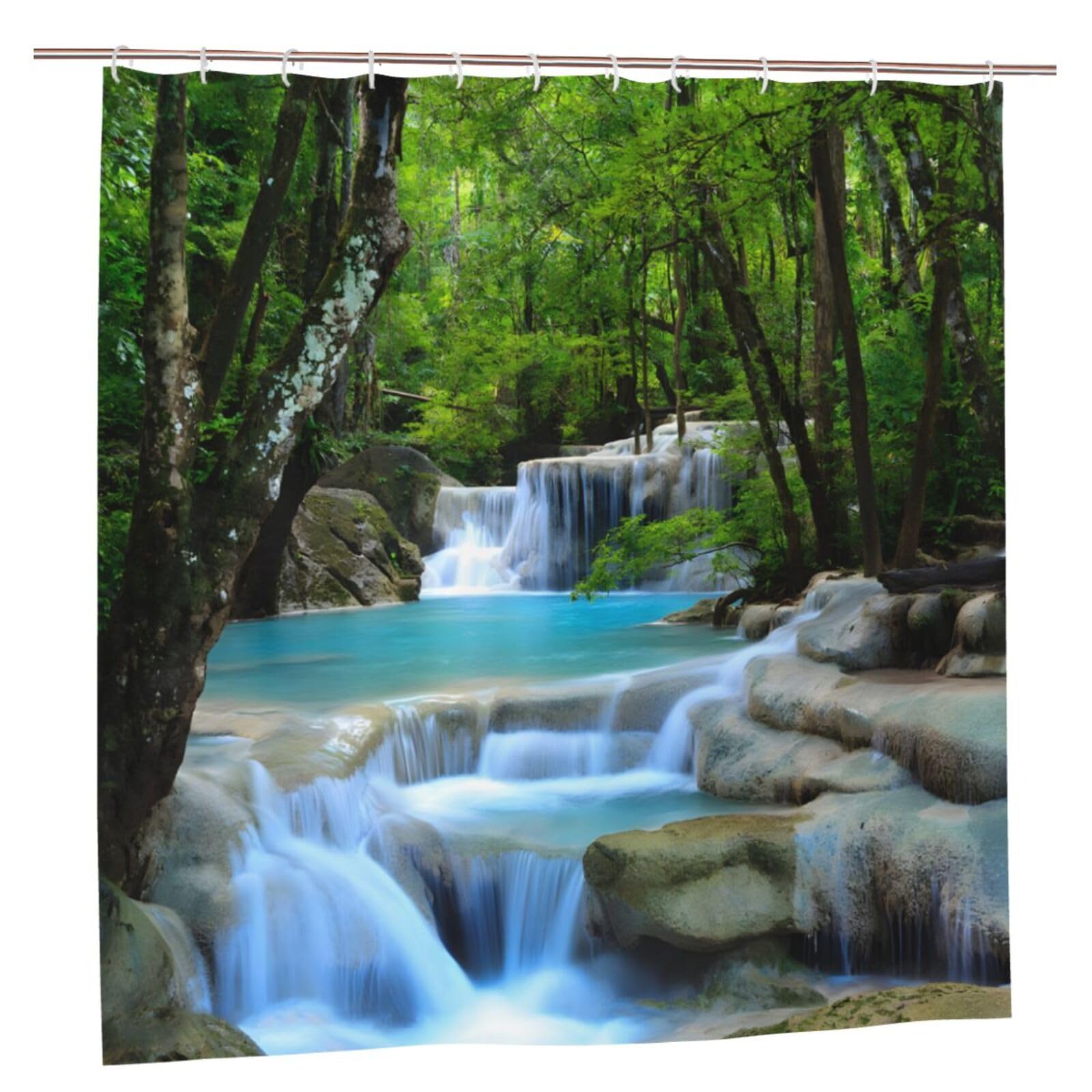 YUAOEUR 3D Garden Shower Curtain 60x72 Inch Picture Outdoor Garden Green Trees Bathroom Personalized Decor Fabric with Hook