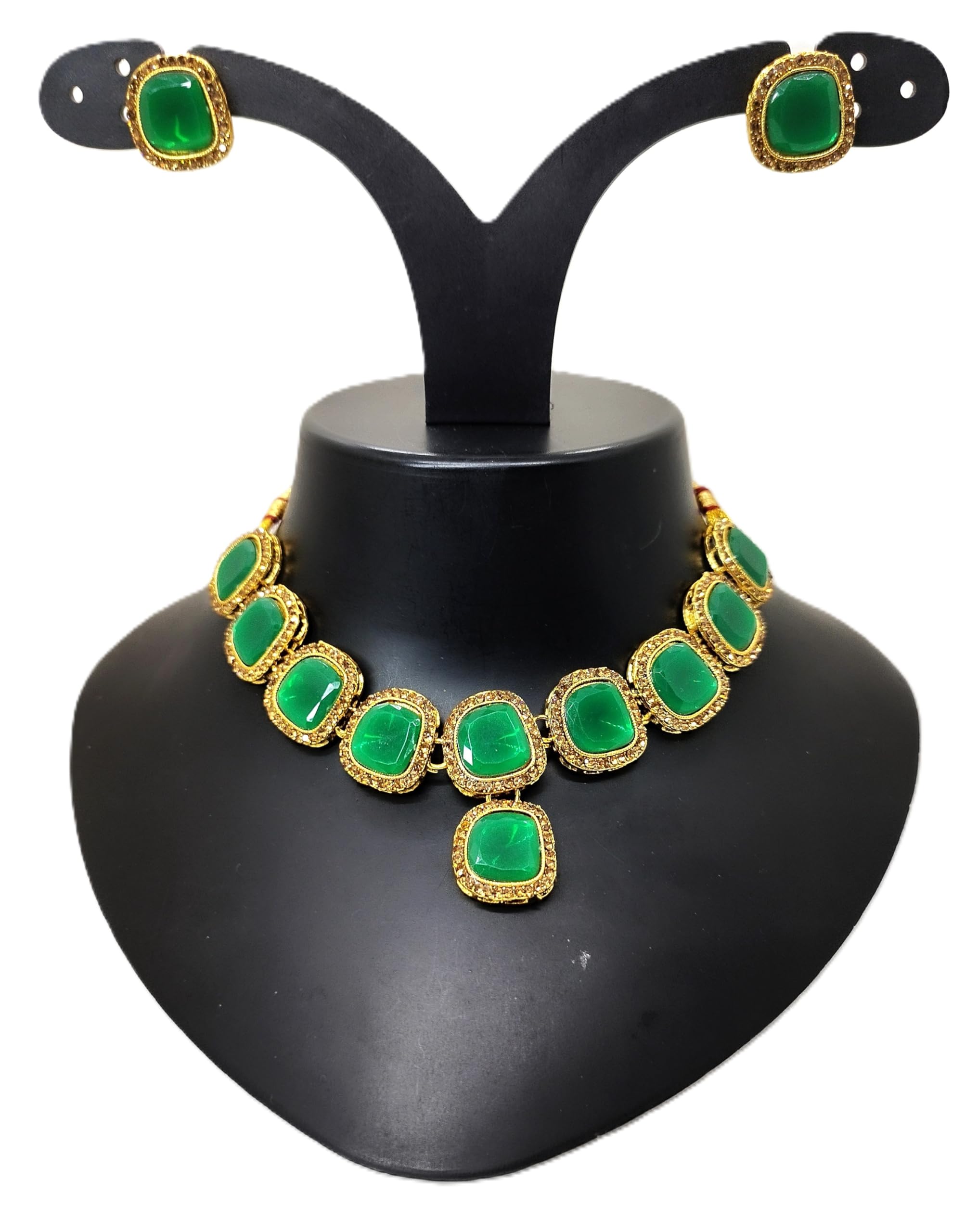 TEULRIP Hand Made Gold Plated Jewelry Set | Square Design Choker Necklace and Earrings | Elegant with American Diamonds and Colored Stones | Perfect for Weddings,Parties,Special Occasions (Baby Pink) (B0D76YV7VC) Amazon Price History, Amazon Price Tracker