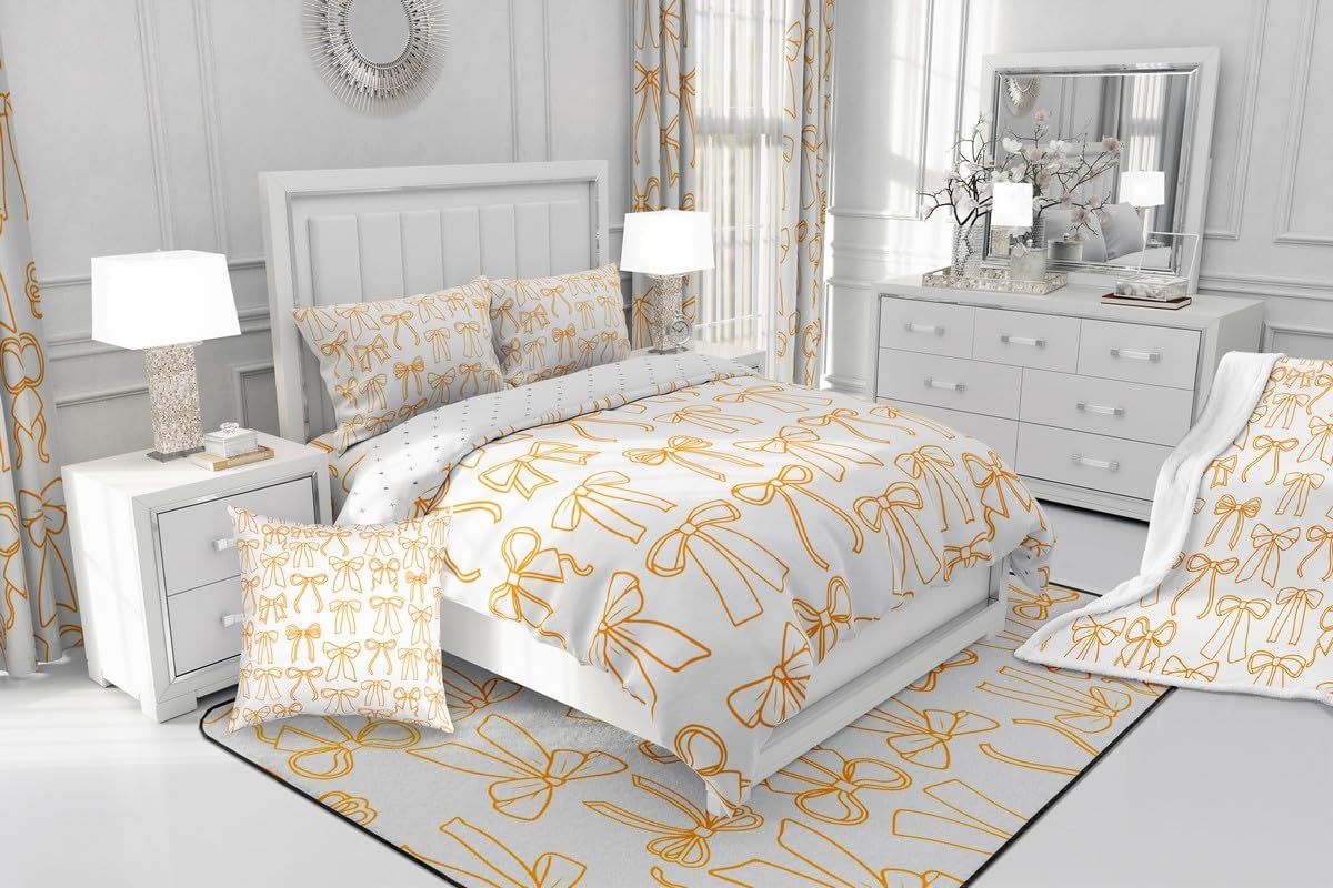 Girls Bowknot Area Rug 5x7 Yellow Bow Decor Carpet Girly Coquette Living Room Rugs for Bedroom Women Teens Decor All Season Non-Slip Soft Indoor Floor Mat