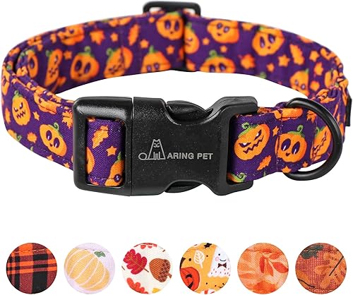 Miniatura 1 de Aring Pet Collar de algodón, ligero y ajustable, con hebilla de liberación rápida para perros pequeños, medianos y grandes, Halloween, morado,
