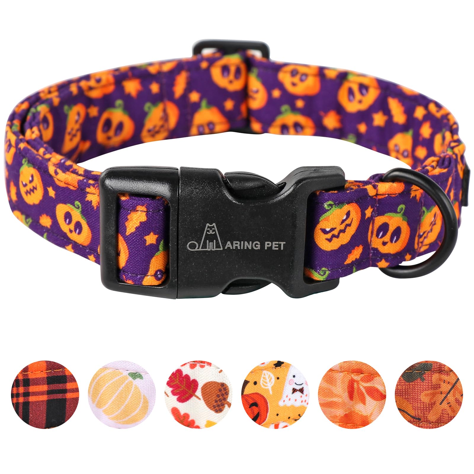 ARING PET Halloween Dog Collar, Cute Purple Fall Pumpkin Doggy Pet Puppy Collars for Small Medium Large Girl Boy Dogs-M