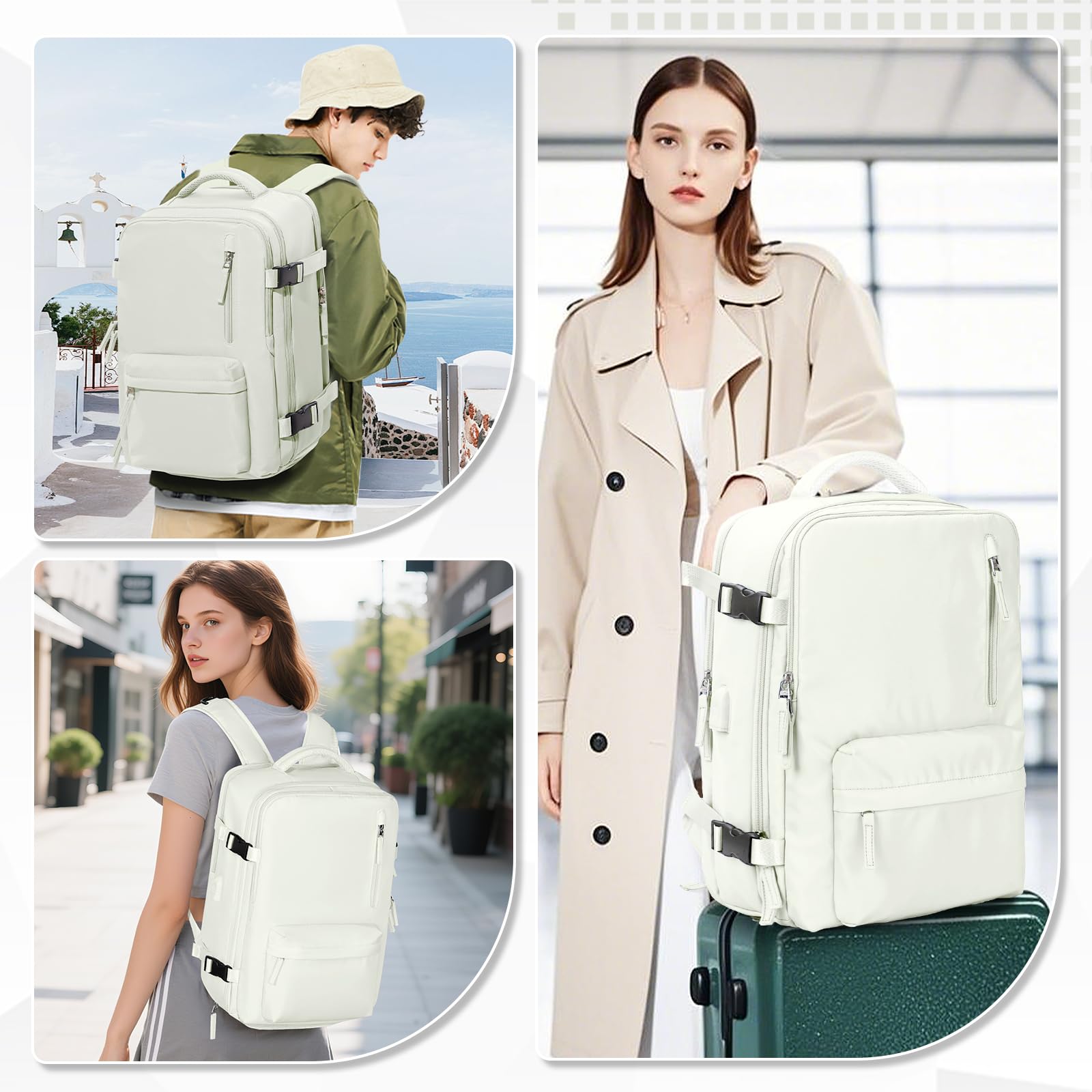 SEAFEW Borsa da Cabina per Ryanair 40x30x20 Zaino Sottovuoto da Viaggio con Pompa 40x20x25 Aereo Bagaglio a Mano Impermeabile Lavoro e Scuola Trekking Casual Daypack per 14" laptop,R2-Bianco