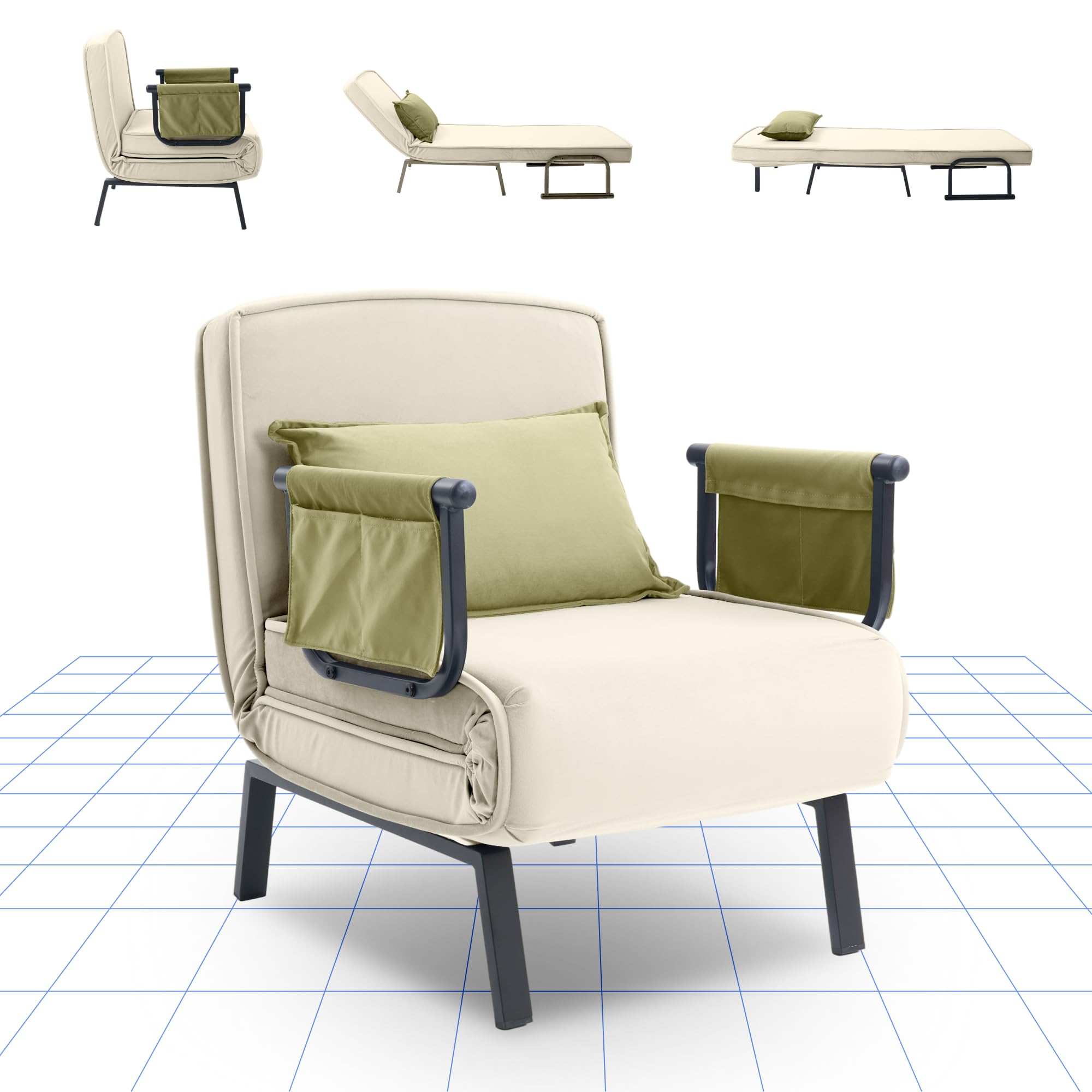 FLEXISPOT Fotel relaksacyjny, rozkładane łóżko, rozkładany fotel do spania z funkcją łóżka, leżak 3 w 1 (biały, 76 x 65 x 51 cm)
