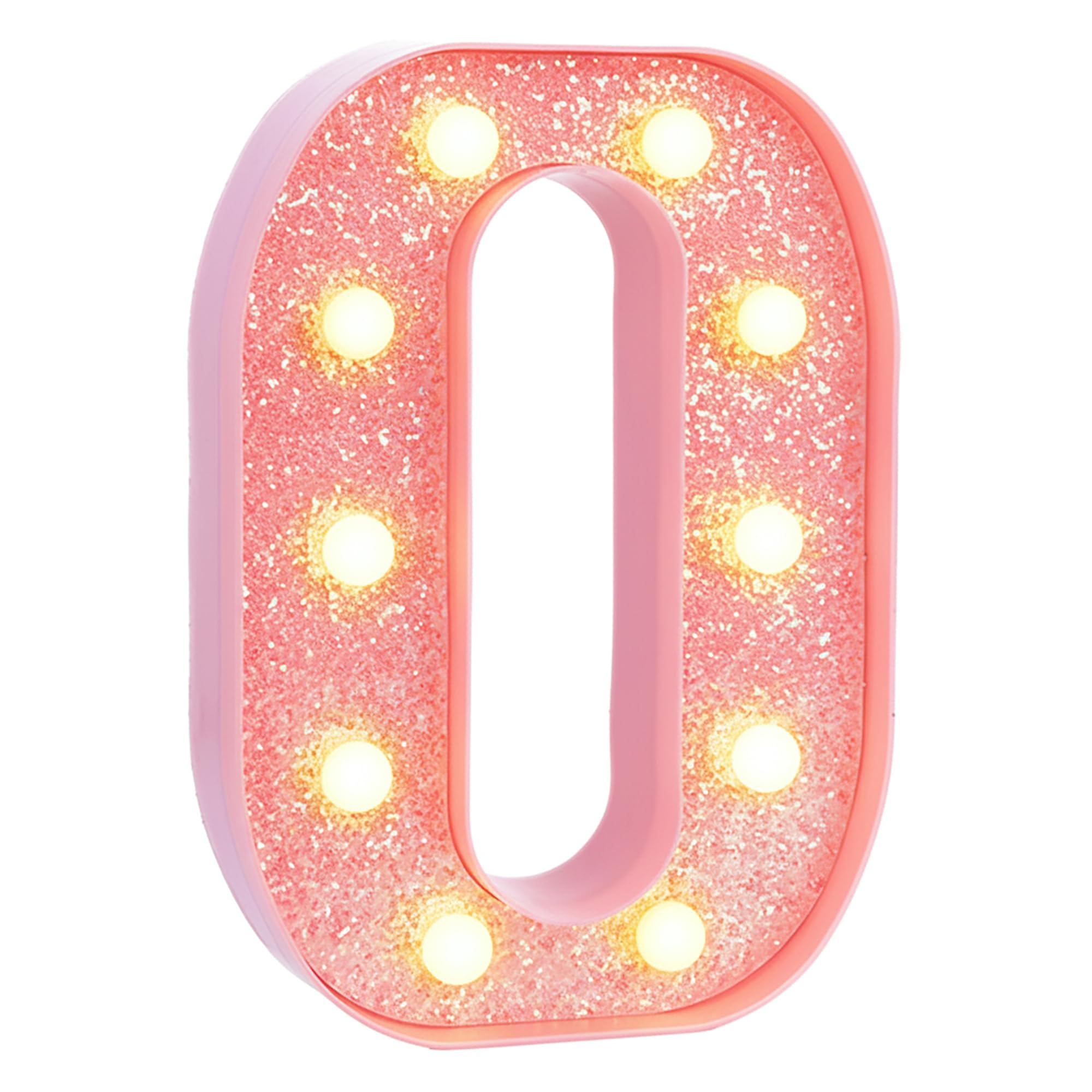 EUFONY Pink Marquee Light Up Letters, Glitter Alphabet LED Letter Lights for Pink Birthday Party Decorations, Battery Operated Letter Sign for Girls Room Vanity Table Decor, Warm White Lights Letter O