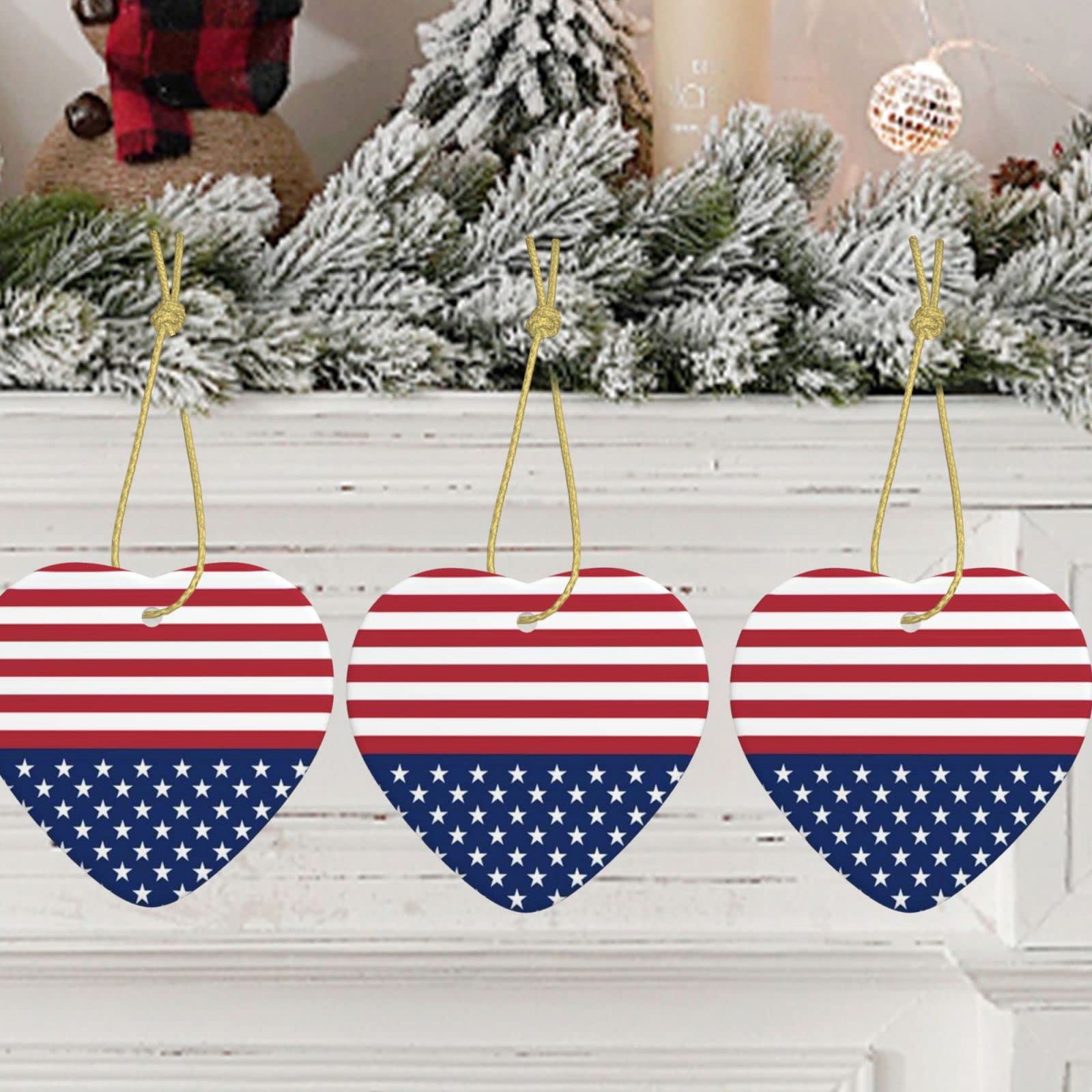 Evanem American Flag Stars Stripes Christmas Ornament Christmas Heart Hanging Ornament Xmas Tree Ceramic Hanging Personalized Ceramics Ornament Hanging For Home Decor Xmas Star Hanging Decorations