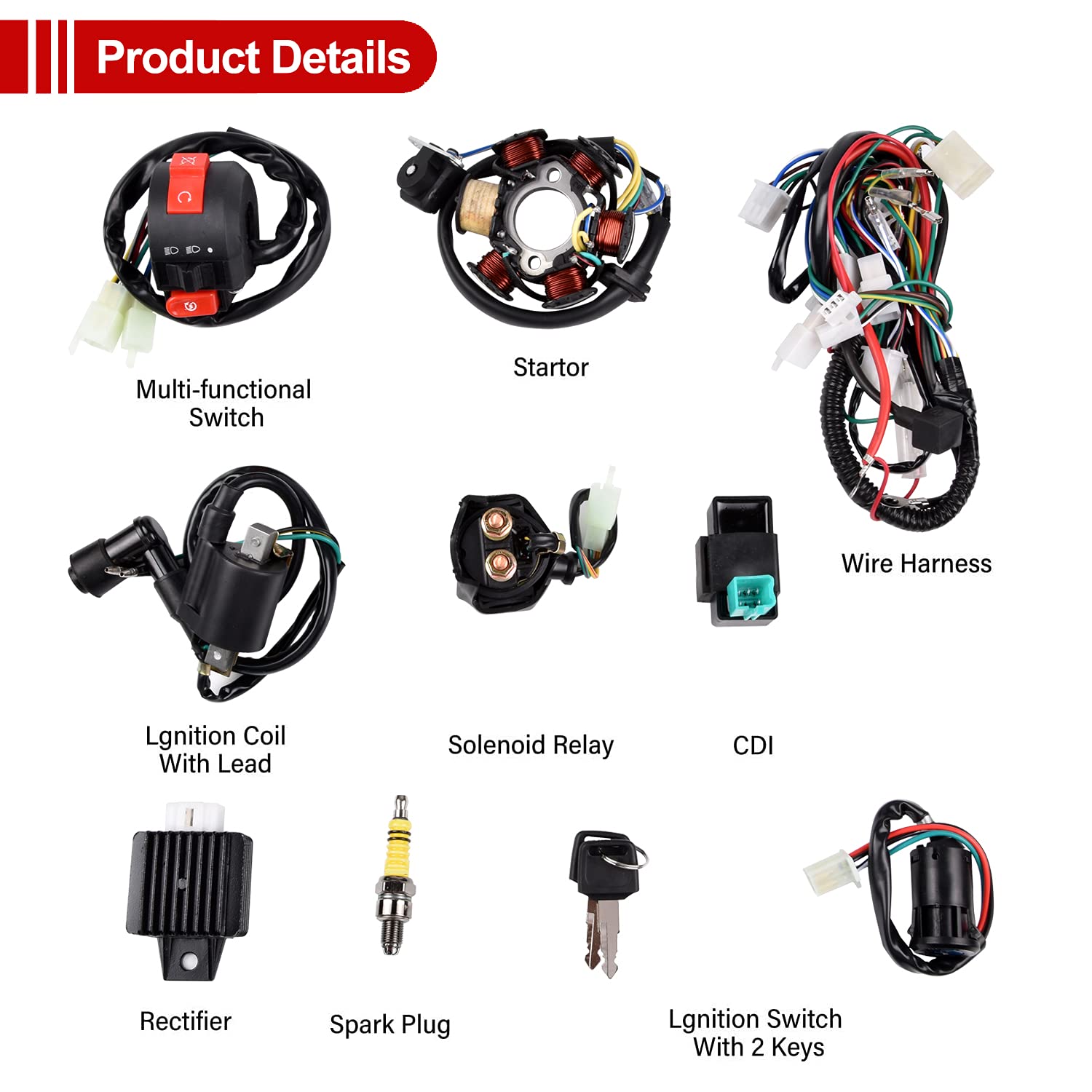 Impianto elettrico completo Bobina statore Cablaggio CDI Cablaggio candela Quad Set cablaggio, ATV QUAD 50/70/90/110CC Quad Bike Buggy Go Kart