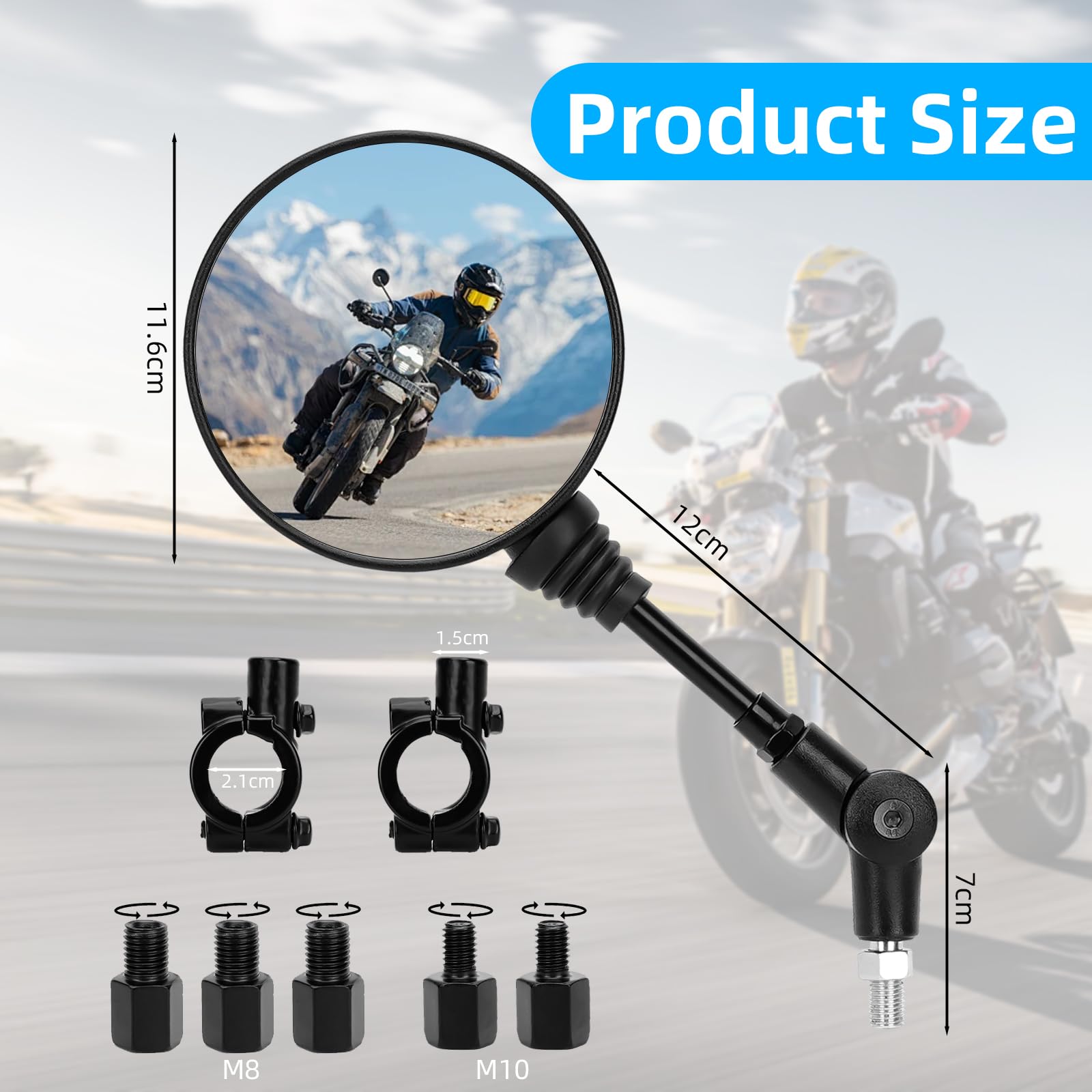 Specchietti Moto Universali - Coppia Di Retrovisori Per Manubrio 7/8'' M10 Con Filettatura 8mm/10mm - Foto 3