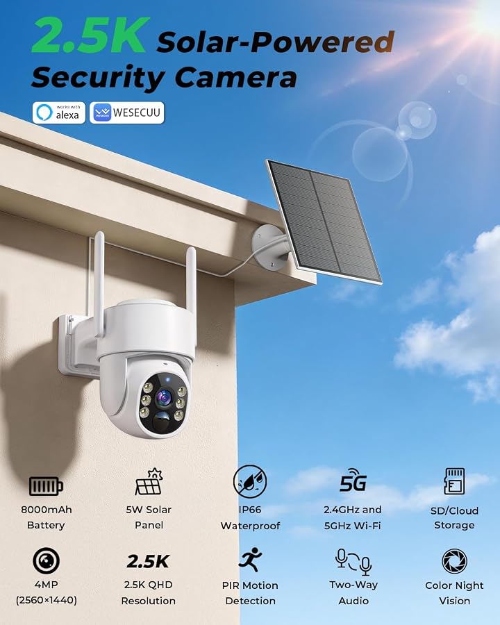 Noaheye Solar Security Cameras Wireless Outdoor, 5G&2.4GHz Cameras for Home Security, 2K Solar Outdoor Camera, Color Night Vision, AI Human Detection, 2-Way Talk, Siren Alarms (2-Pack) - image 4