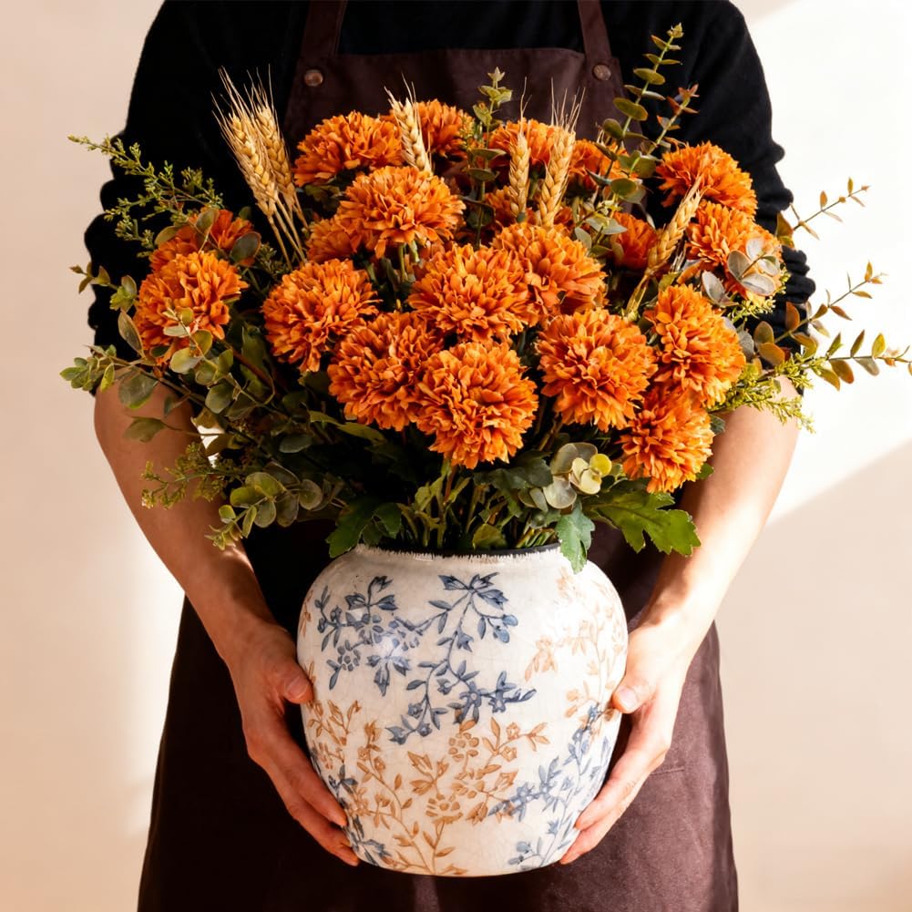 Blue and White Vase, Ceramic Chinoiserie Vase for Home Decor, Vintage Blue Floral Porcelain Vases, Farmhouse Pottery Flower Vase for Living Room Kitchen Table Shelf Mantel, Blue and White Decor Accent - Image 4