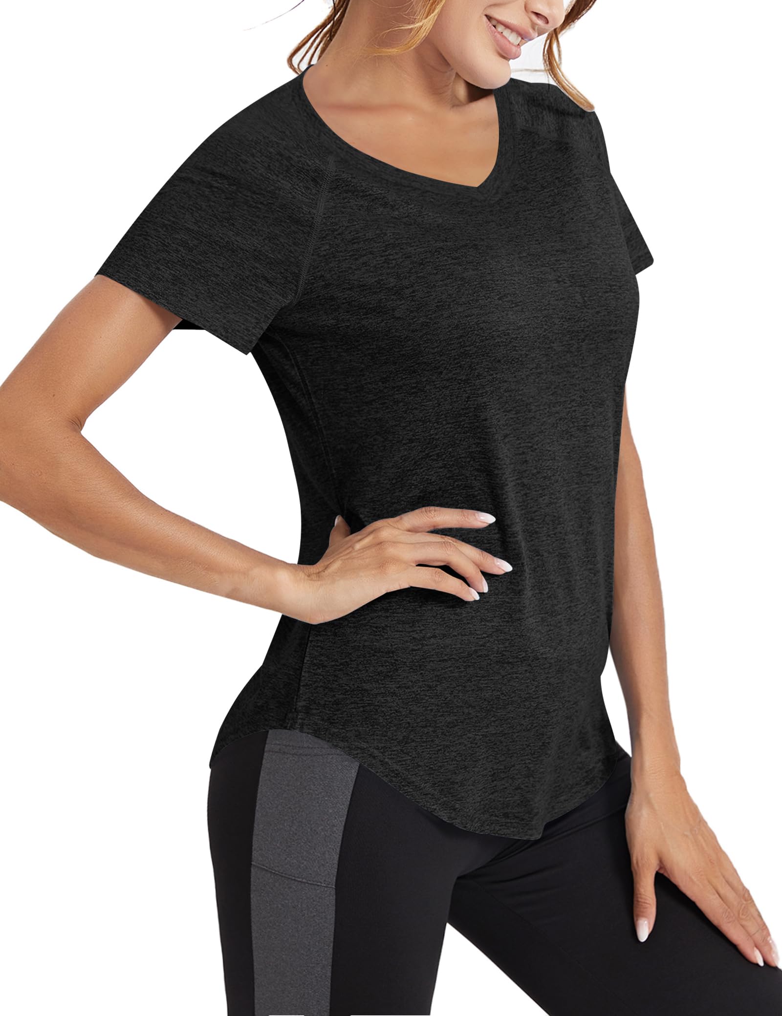 Wayleb Women's Sports T-Shirt Short Sleeve Wrinkle Resistant Quick Dry Top Tops in use