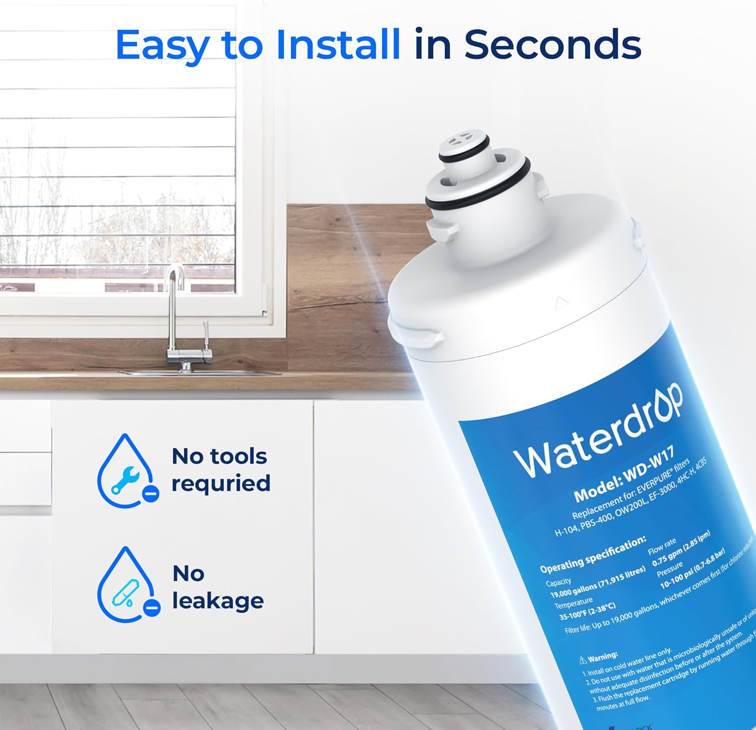 Waterdrop H-104 Replacement for Everpure H-104, EV961211, EF-3000, PBS-400, OW200L, 6TO-BW, MR-100, MR-225, EV9262-71, EF9857-00, 0.5 Micron, 19000 Gallons, Pack of 2 - Image 6