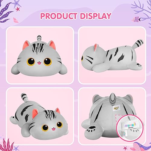 Miniatura 3 de Linda almohada de felpa con diseño de gato, juguetes de peluche Kawaii a rayas grises de gato, peluches esponjosos, almohada corporal para niños y