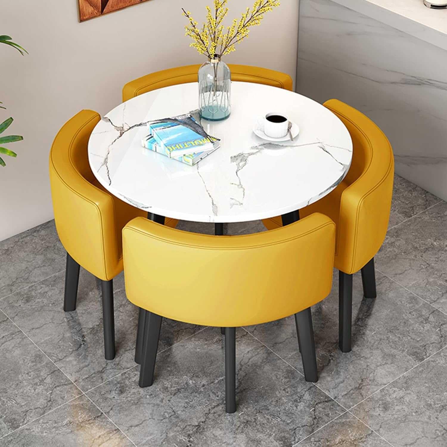 Orange Space-Saving Furniture Reception Table and Chair Set - Small Round Tables for Sales Office, Coffee Table and Chair Combination for Meetings and Negotiations,Yellow-Black Leg