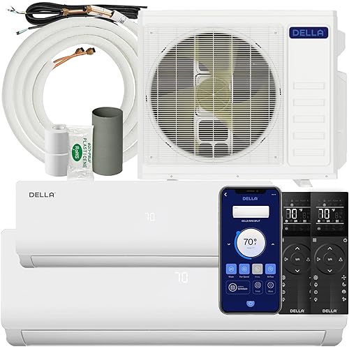DELLA 28K BTU ODU 20 SEER2, 2 Dual Zone 9000 18000 BTU 208-230V Cools Up to 1400 Sq.Ft, Multi Zone Ductless Pre-Charged Heat Pump Mini Split AC & Work with Alexa and Wifi, 16ft Installation Kits