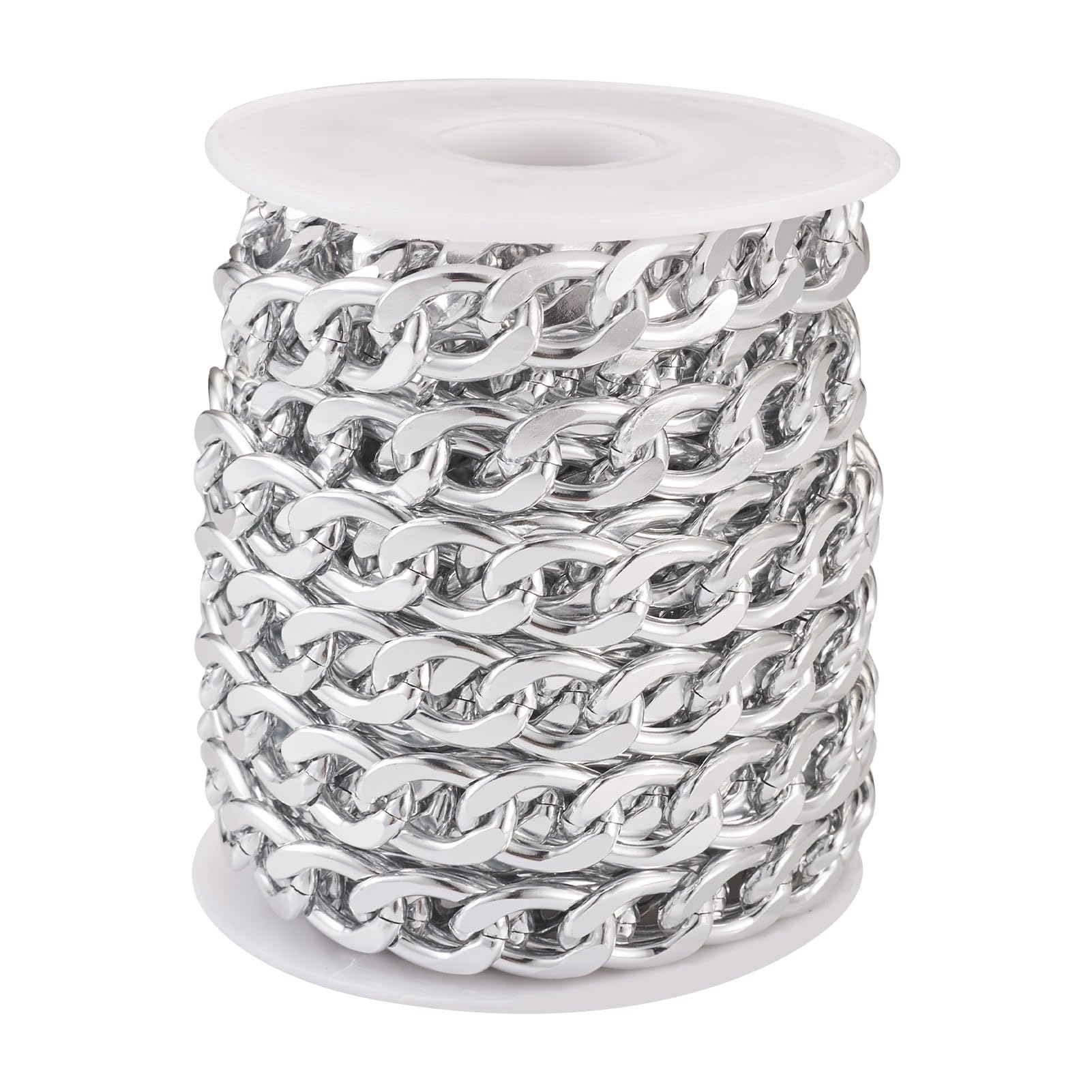Craftdady 16.4Feet Aluminum Curb Chains Silver Oval Unwelded Twist Link Cross Cable Chain with Spool for Necklace Bracelet Jewellery Making