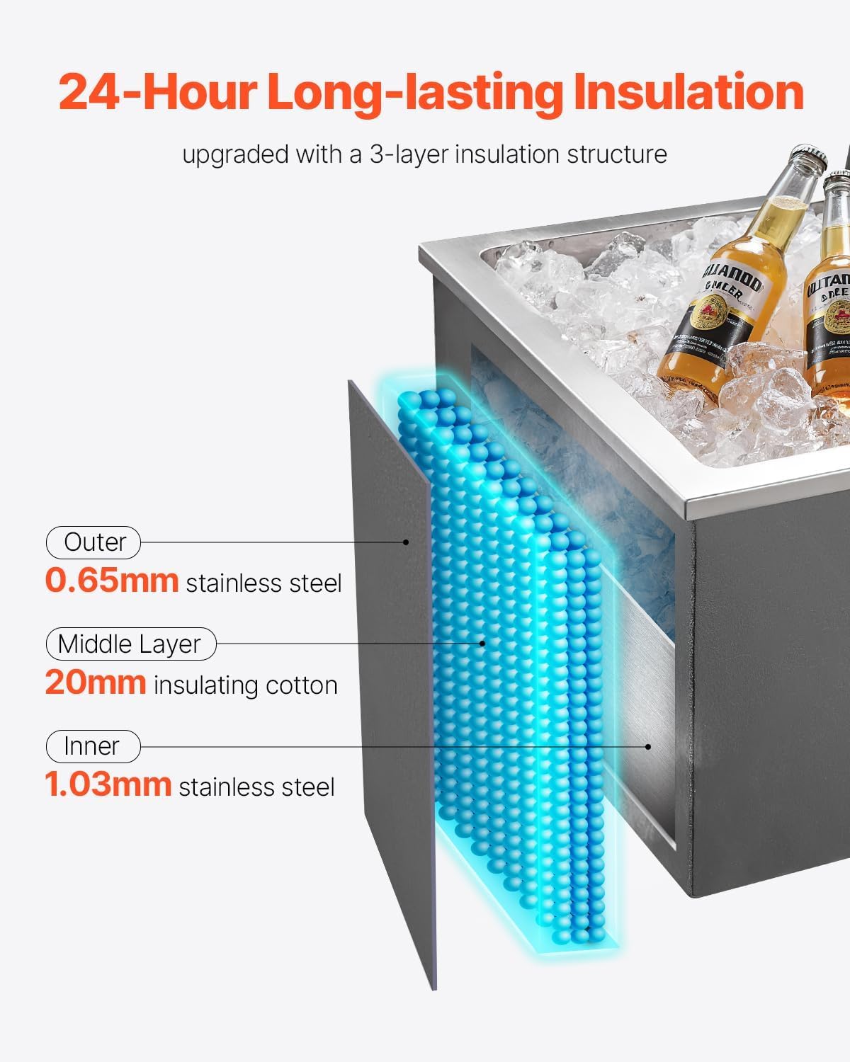 Drop-in - Caja de hielo de acero inoxidable con aislamiento (65 L)