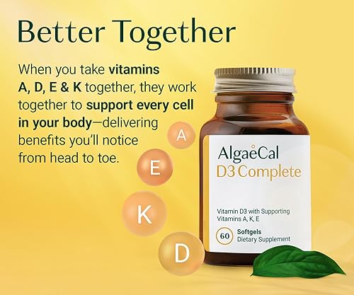 Miniatura 6 de ALGAECAL Vitamina D3 completa 4 en 1  Suplemento de vitamina ADK, apoyo inmunológico mejorado y salud ósea con D3 K2, A y E  Bienestar de todo el