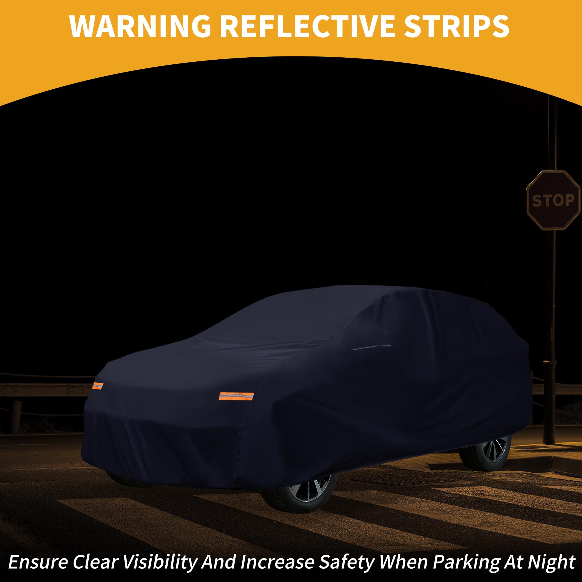 Partuto Waterproof All-Weather Universal Car Cover with Right Side Zipper Mirror Pocket 190T-PU Navy Blue Fits for SUV — view 3