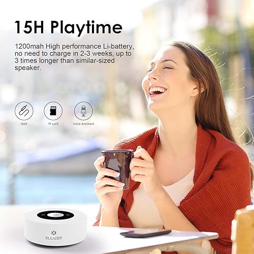 Miniatura 4 de XLEADER SoundAngel - Altavoz Bluetooth A8, blanco, 15 horas de reproducción de música, funda impermeable, cable de audio de 0.138 in, cable de carga