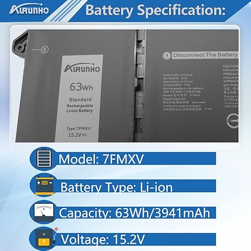 Miniatura 2 de AURUNHO 7FMXV 63Wh - Batería de repuesto para laptop Dell Latitude 5320 7320 7420 7520 Latitude (5320 7320 7420) Serie 2 en 1 0TN2GY TN2GY 9JM71