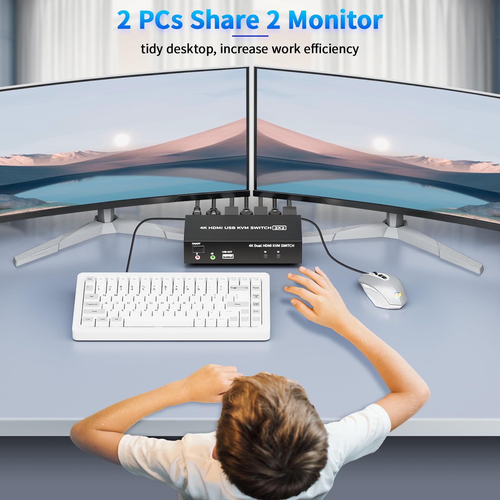Bolaazul Switch KVM a 2 Porte HDMI USB 4K@60Hz, Dual Port USB 2.0 HDMI 2.0 Switcher 2x2, Tastiera Mouse Peripheral Switcher 2 in 2 Out per 2 PC 2 Monitor