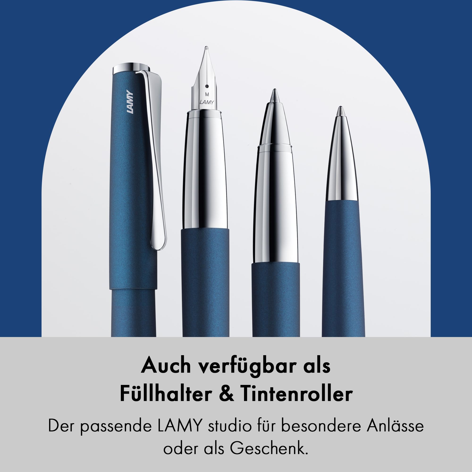 Lamy studio imperialblue Kugelschreiber in Stichbreite M | Lamy Kugelschreiber in elegantem Gehäuse aus Edelstahl – mit propellerförmigem Clip – inkl. Großraummine M 16 in schwarz