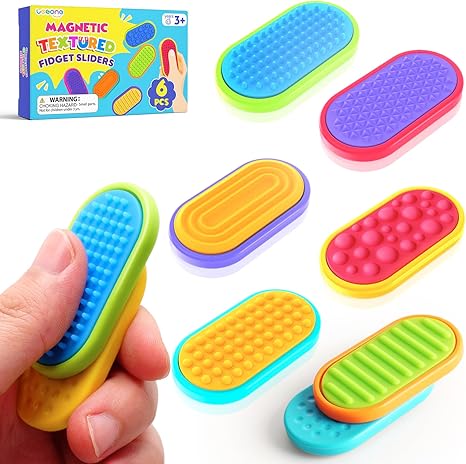 Sensory Fidget Magnet Toys for Kids: Textured Silicone Magnetic Sliders Stress Fidgets for Autism Calming, Anxiety Relief Small Fidget Toys Gifts for Adults Office Desk / Travel Classroom Must Haves