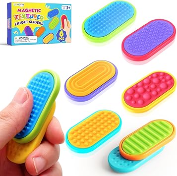 Sensory Fidget Magnet Toys for Kids: Textured Silicone Magnetic Sliders Stress Fidgets for Autism Calming, Anxiety Relief Small Fidget Toys Gifts for Adults Office Desk / Travel Classroom Must Haves