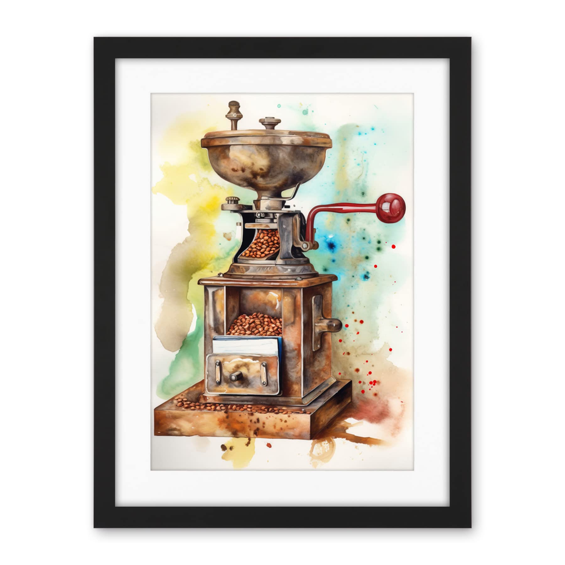 Artery8 Vintage Coffee Grinder Modern Watercolour Painting Modern Watercolour Painting Artwork Framed Wall Art Print 18X24 Inch