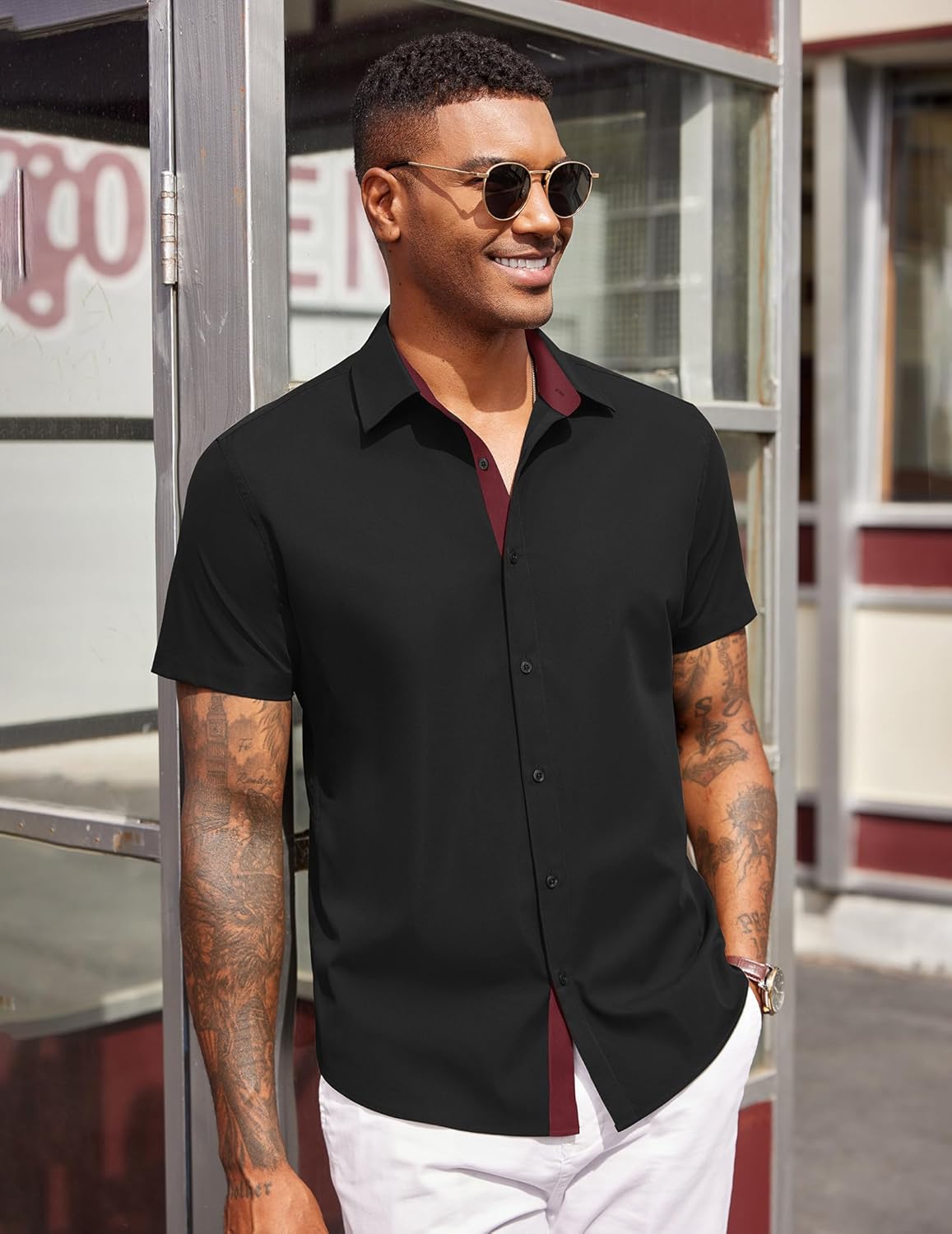 COOFANDY Men's Short Sleeve Button Down Shirts Casual Summer Dress Untucked Shirts - Image 2
