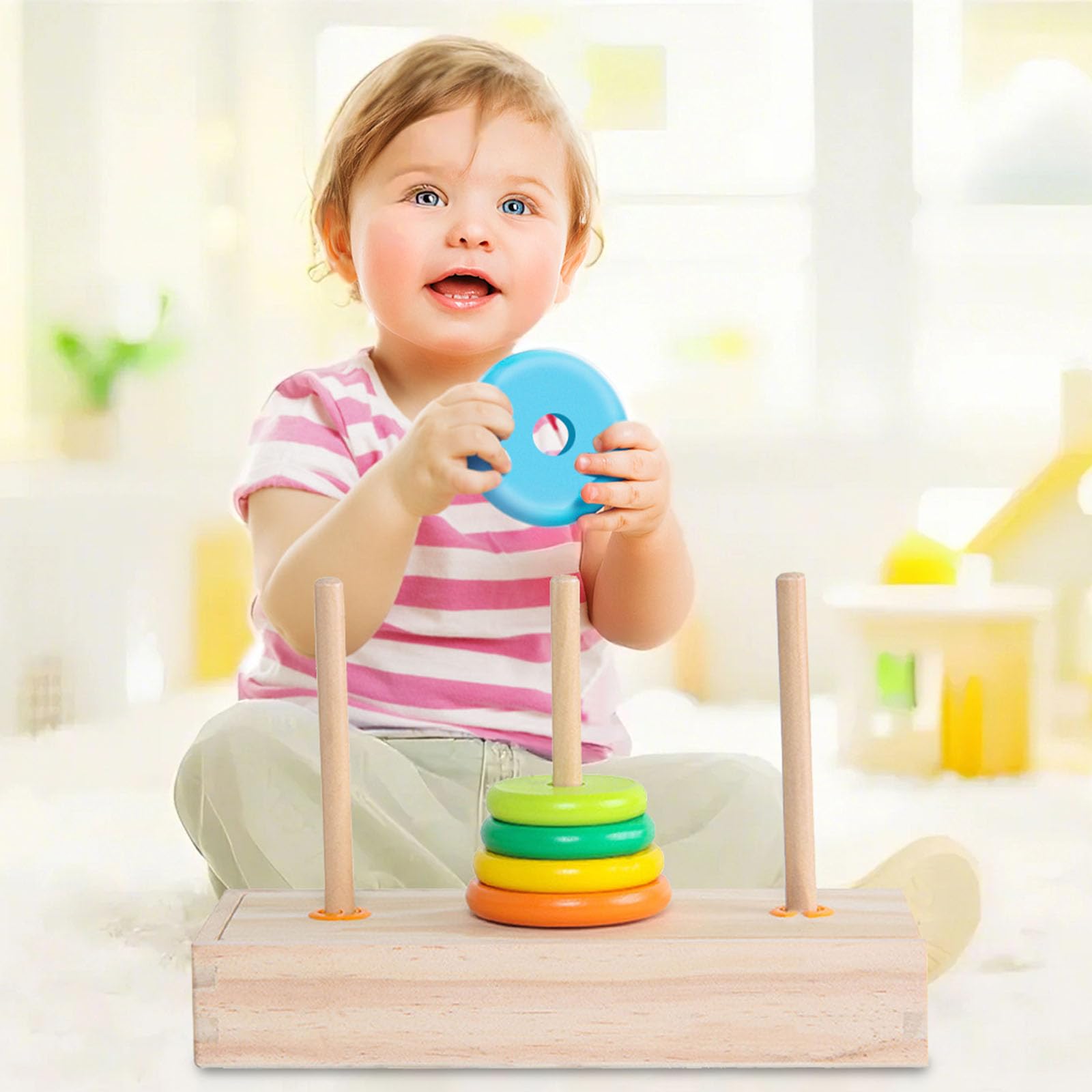 Tower of Hanoi, 10 Rings Puzzle Wooden Logic Toy with Storage Box Logic Puzzle Brain Teaser Intellectual Toy for Kids (Large Size) - Image 2
