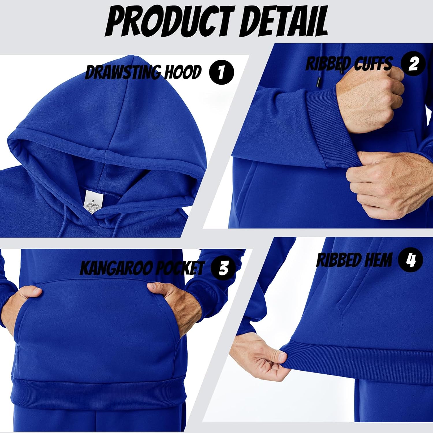 Mens Hooded Sweatshirt Casual Long Sleeve Fleece Hoodies Drawstring Workout Pullover with Kanga Pocket