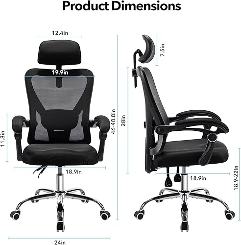 Miniatura 3 de ACCHAR Silla de oficina ergonómica, silla de malla reclinable, silla de escritorio para computadora, silla giratoria con reposabrazos acolchados,