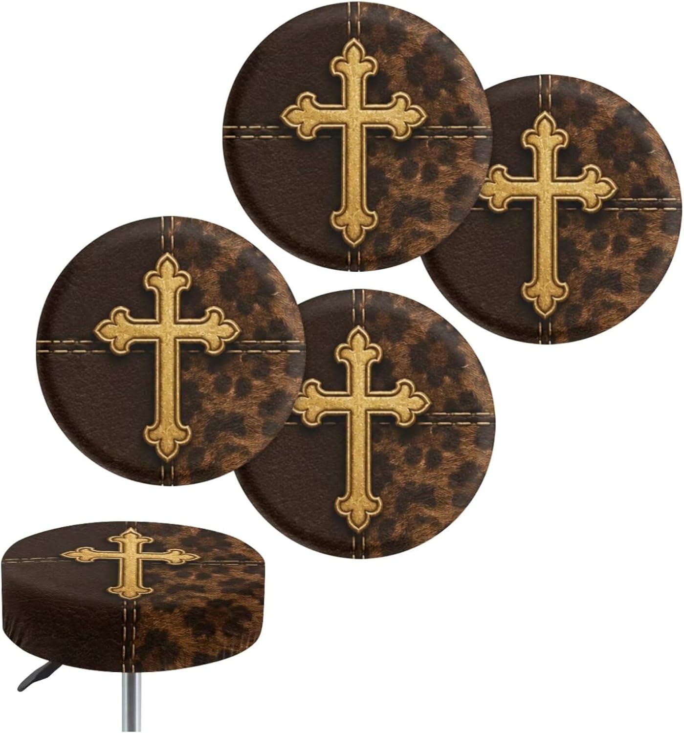 Marble Printed 4 Pack Stretchy Circle Chair Covers Crease Resistant Round Stool Slipcovers Washable Bar Stool Seat Covers for Hotel, Home