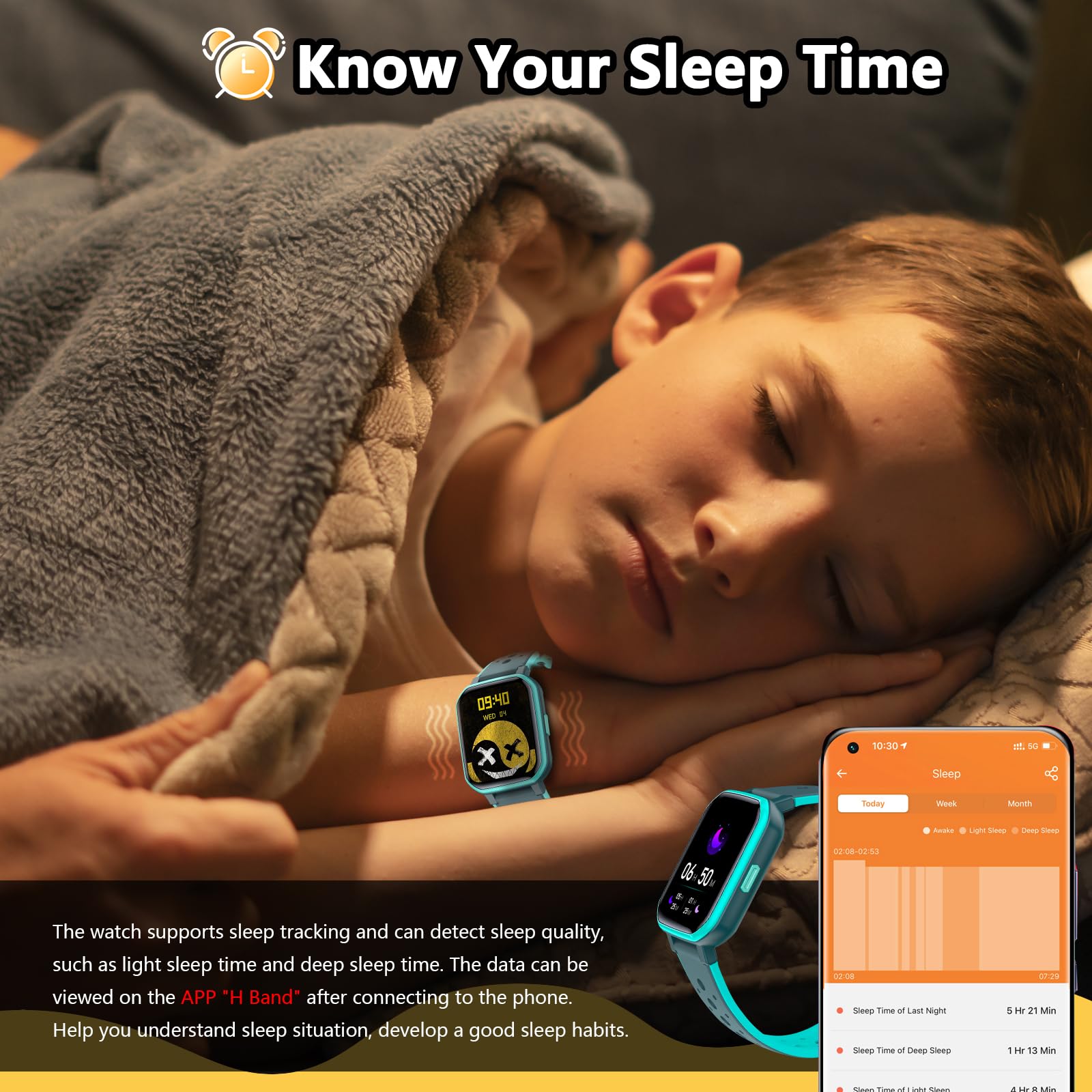 JOYELE Smartwatch Orolorio Bambino Bambina, Orologio Fitness Smart Watch 19 Modalità Sportive, Monitoraggio Sonno/Frequenza Cardiaca, Fitness Tracker per Android iOS (Verde)