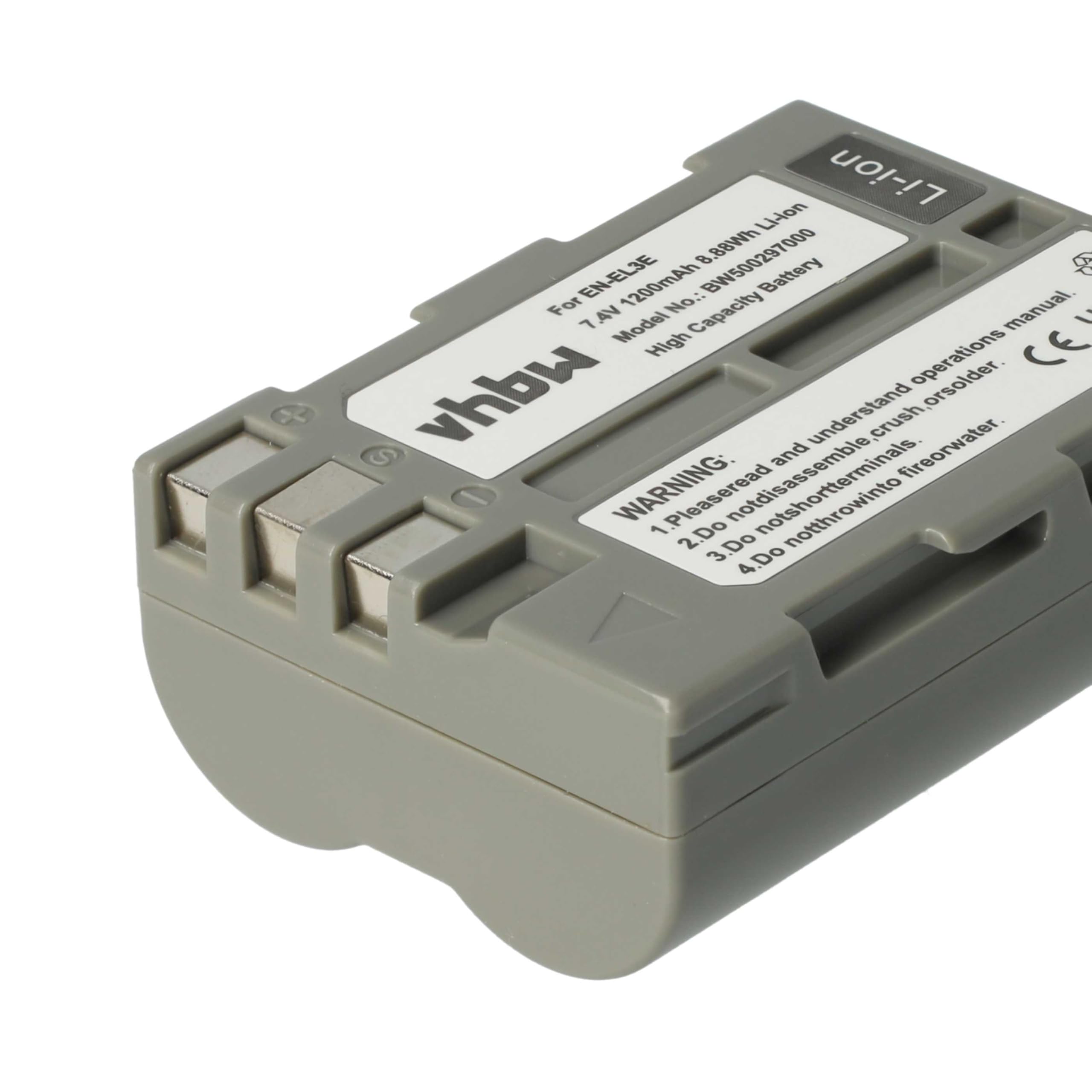 vhbw 2x batteria compatibile con Nikon D300, D200, D300s, D700, D70, D50, D100, D70s, D90, D80 fotocamera (1200mAh, 7,2V, Li-Ion) - Sostituisce EN-EL3e